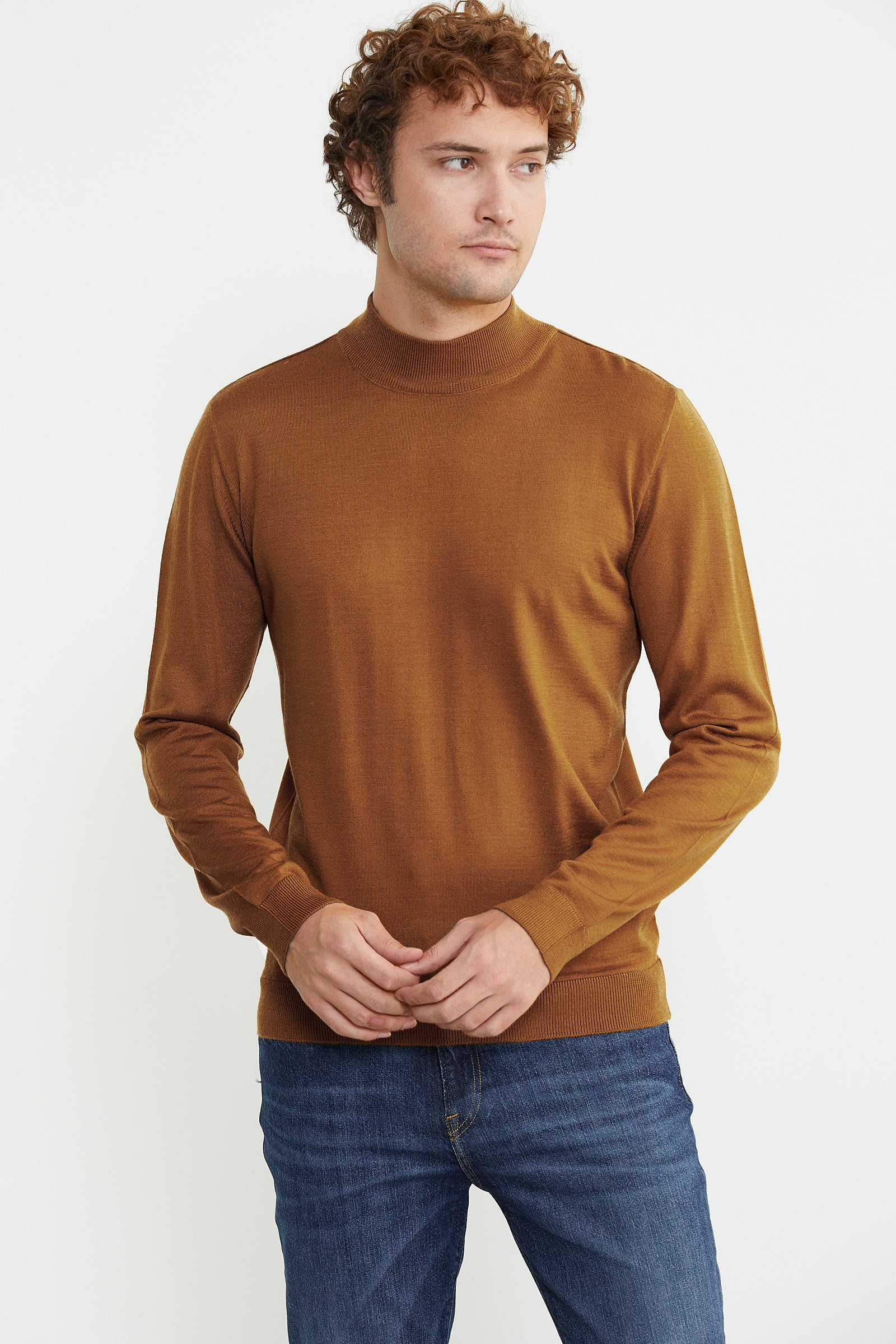 Erkek Yarım Boğazlı Triko Kazak - Hardal - Sementa