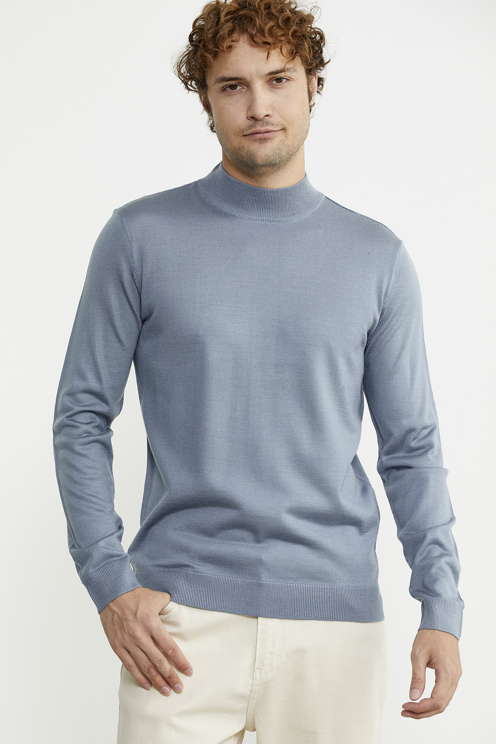 Erkek Yarım Boğazlı Triko Kazak - Mavi - Sementa