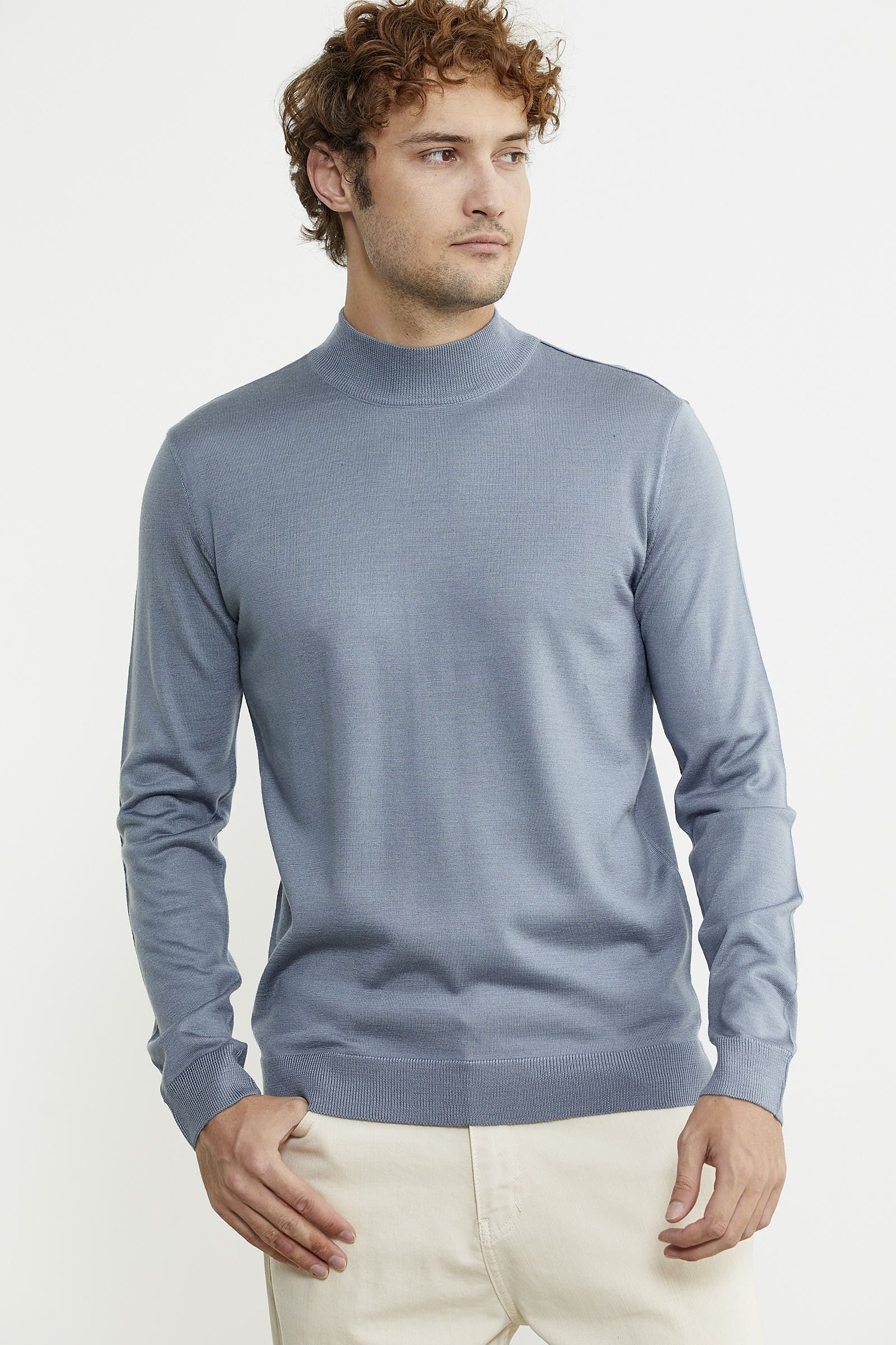 Erkek Yarım Boğazlı Triko Kazak - Mavi - Sementa