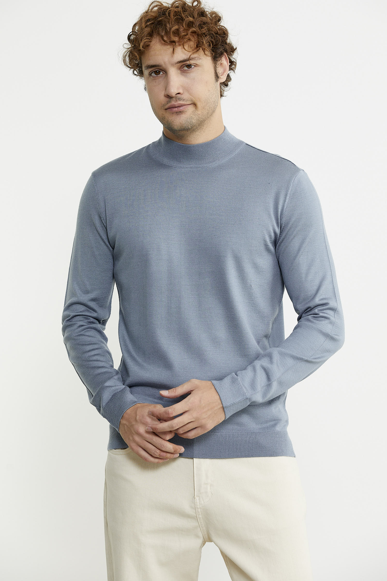 Erkek Yarım Boğazlı Triko Kazak - Mavi - Sementa