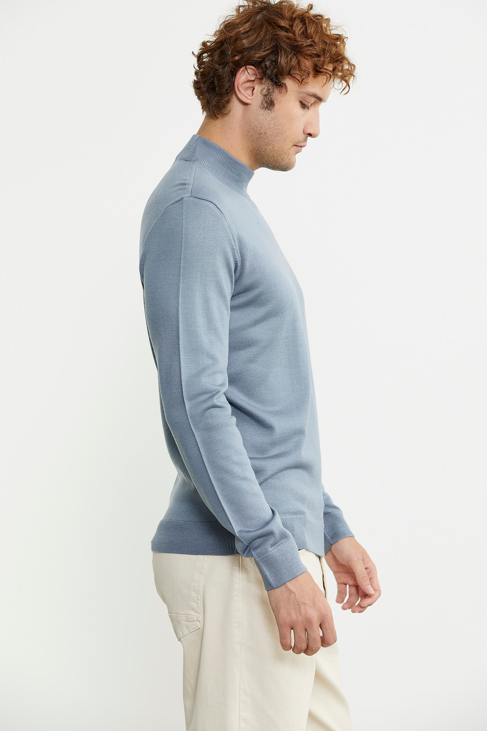 Erkek Yarım Boğazlı Triko Kazak - Mavi - Sementa