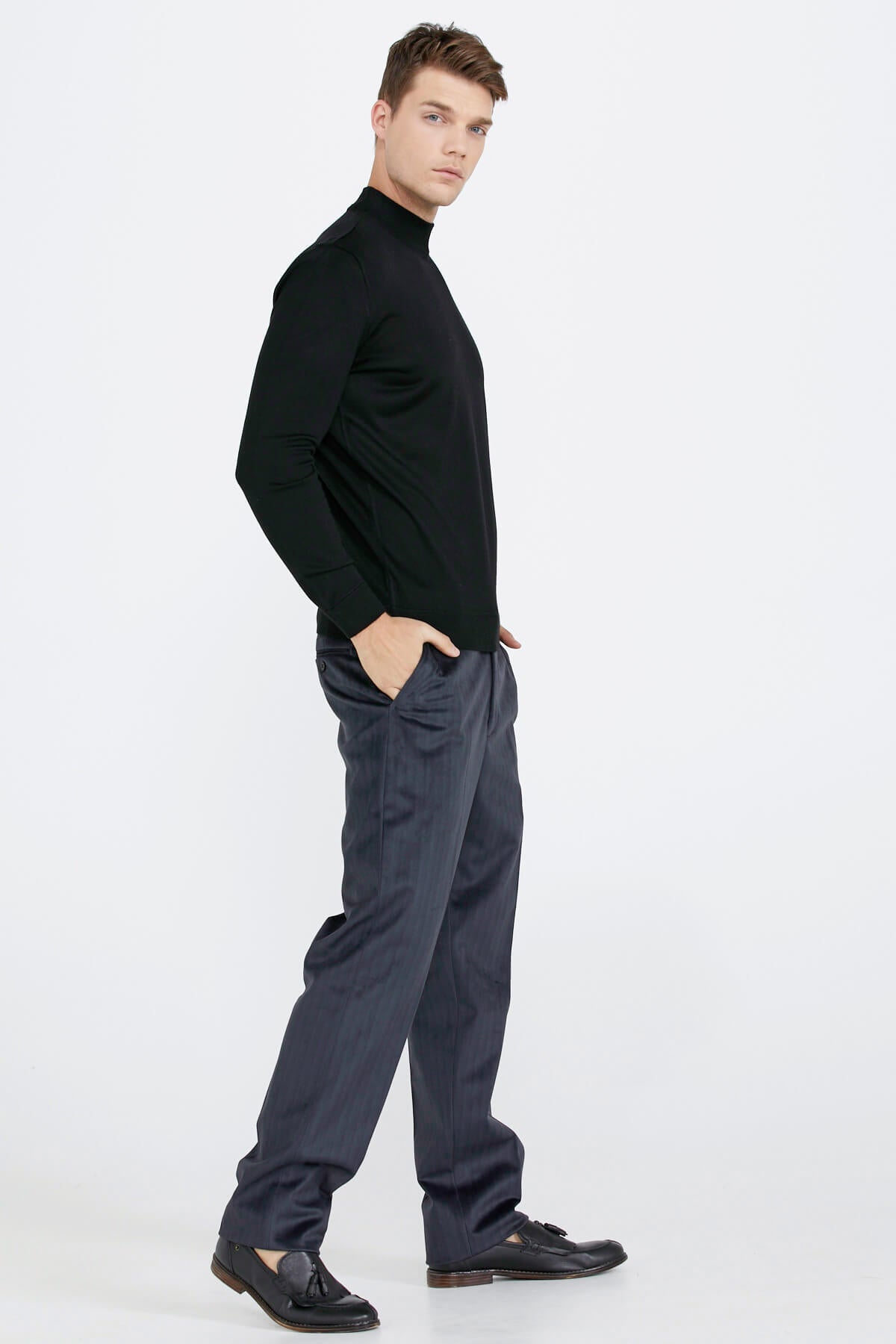 Erkek Yarım Boğazlı Triko Kazak - Siyah (3) Sementa