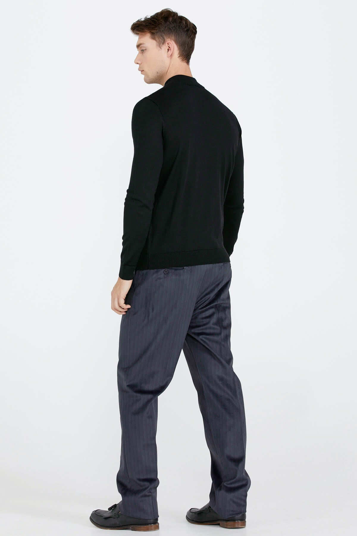 Erkek Yarım Boğazlı Triko Kazak - Siyah (4) Sementa