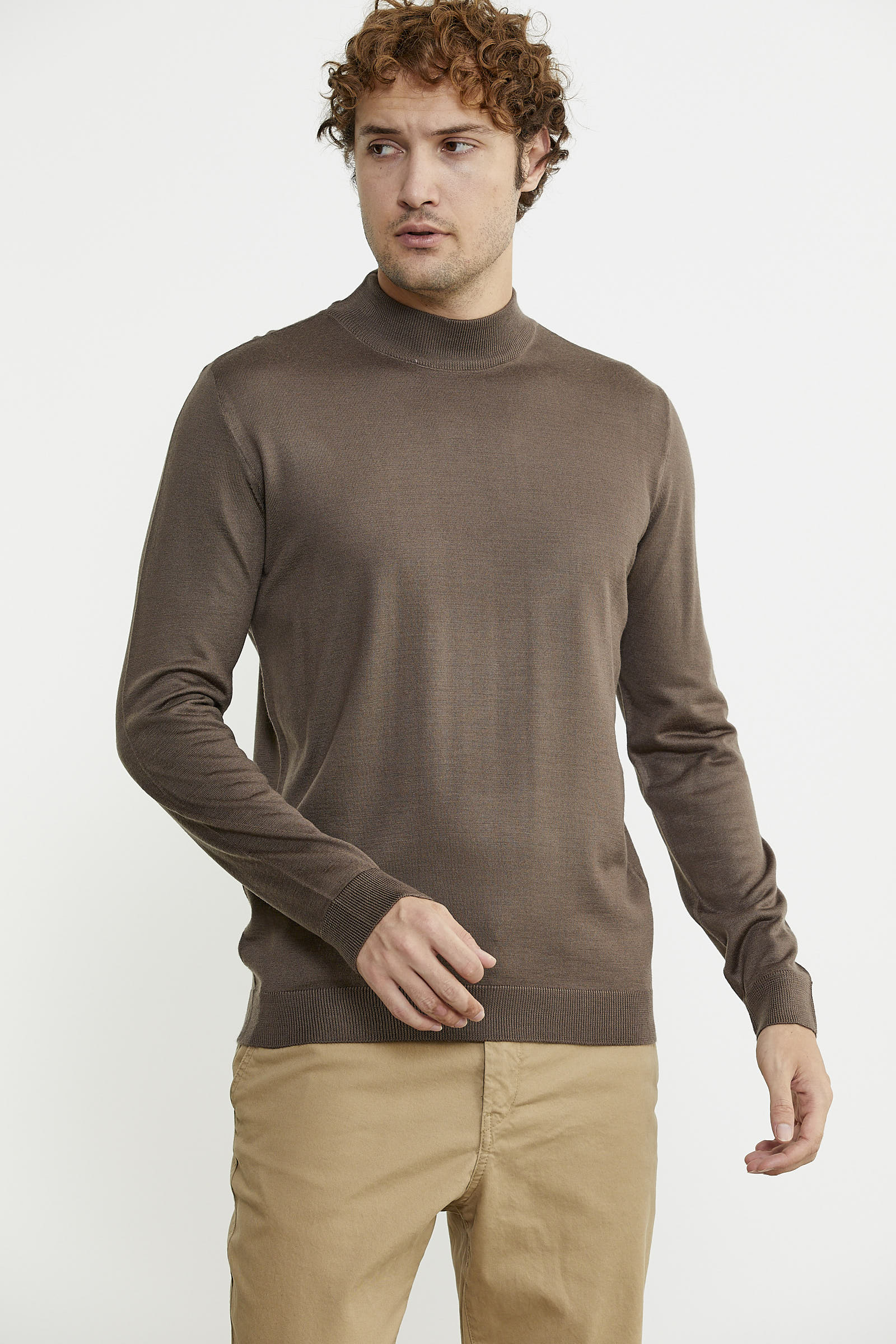 Erkek Yarım Boğazlı Triko Kazak - Vizon - Sementa