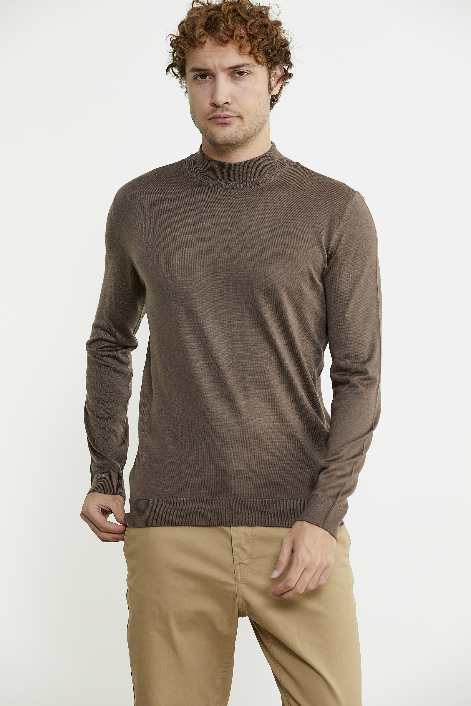 Erkek Yarım Boğazlı Triko Kazak - Vizon - Sementa