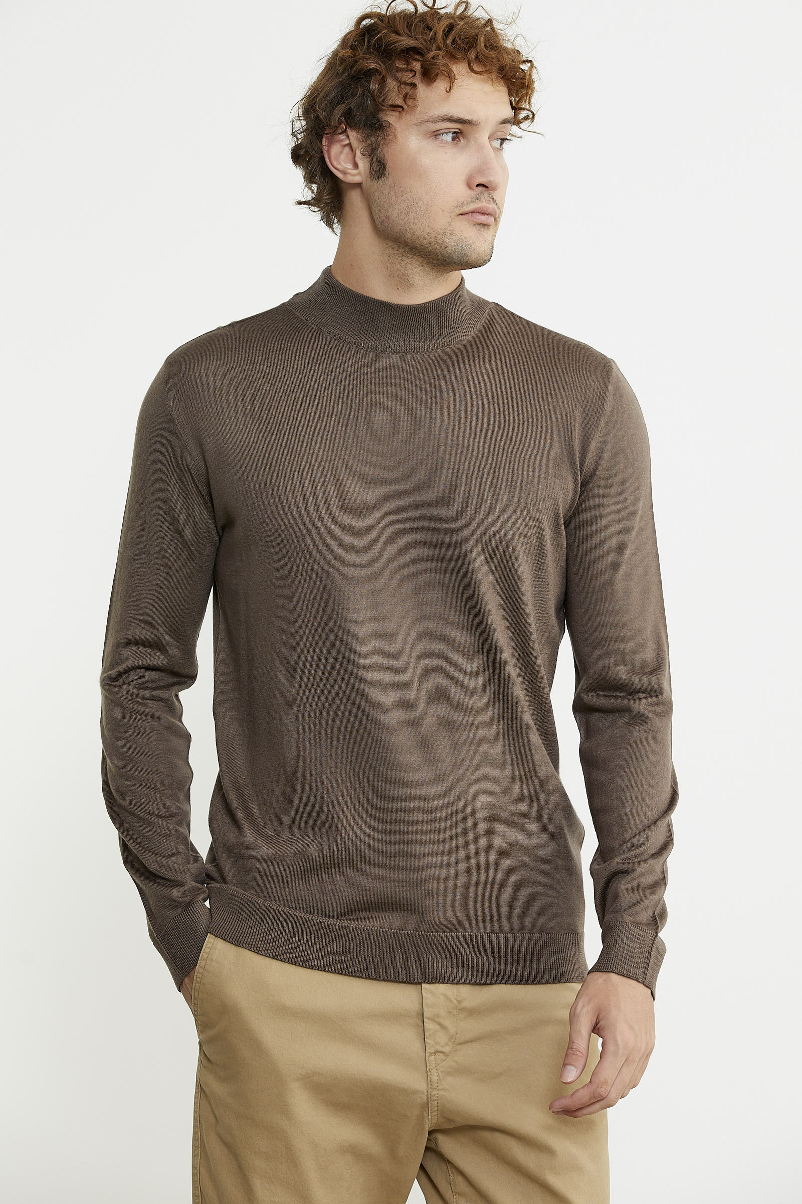 Erkek Yarım Boğazlı Triko Kazak - Vizon - Sementa