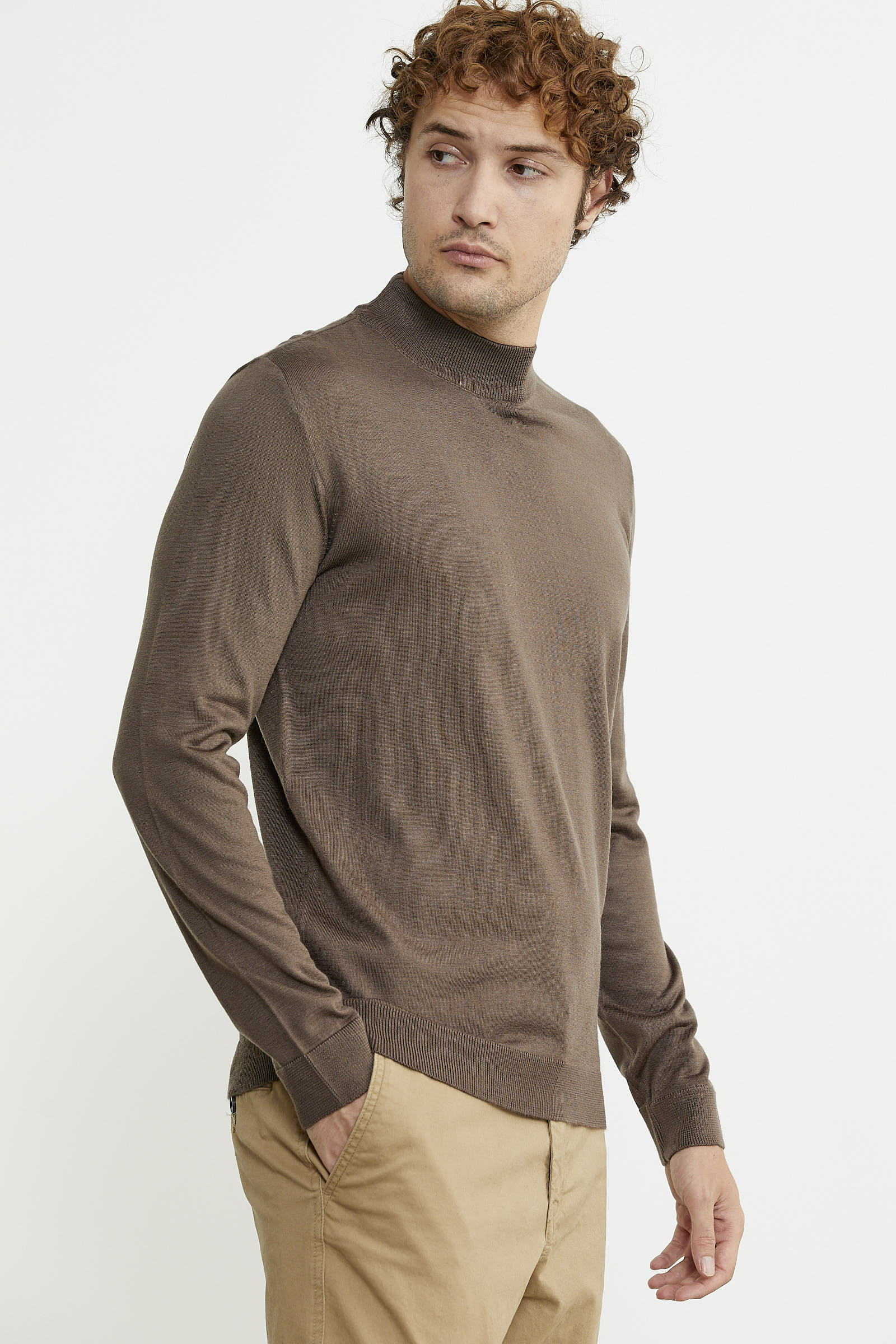 Erkek Yarım Boğazlı Triko Kazak - Vizon - Sementa