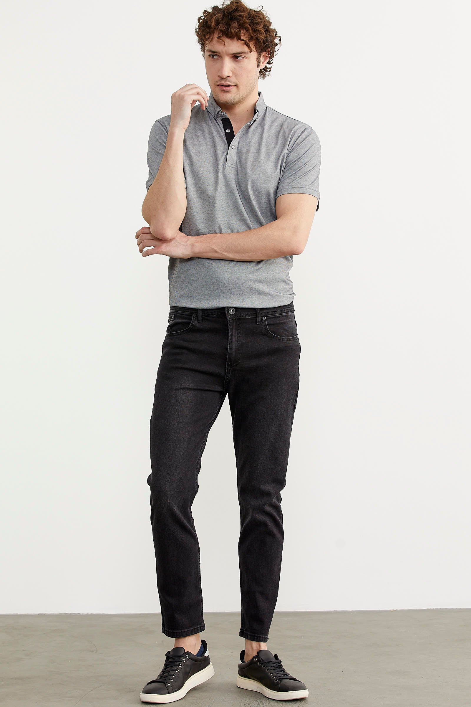 Eskitme Yıkamalı Slim Fit Jean Pantolon - Füme (4) Sementa