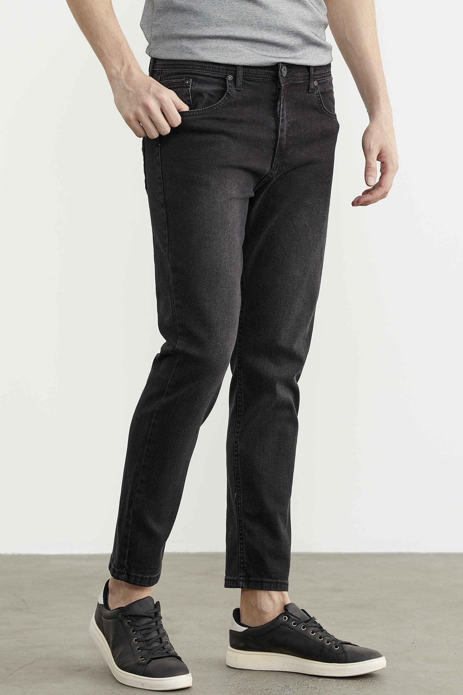 Eskitme Yıkamalı Slim Fit Jean Pantolon - Füme (6) Sementa