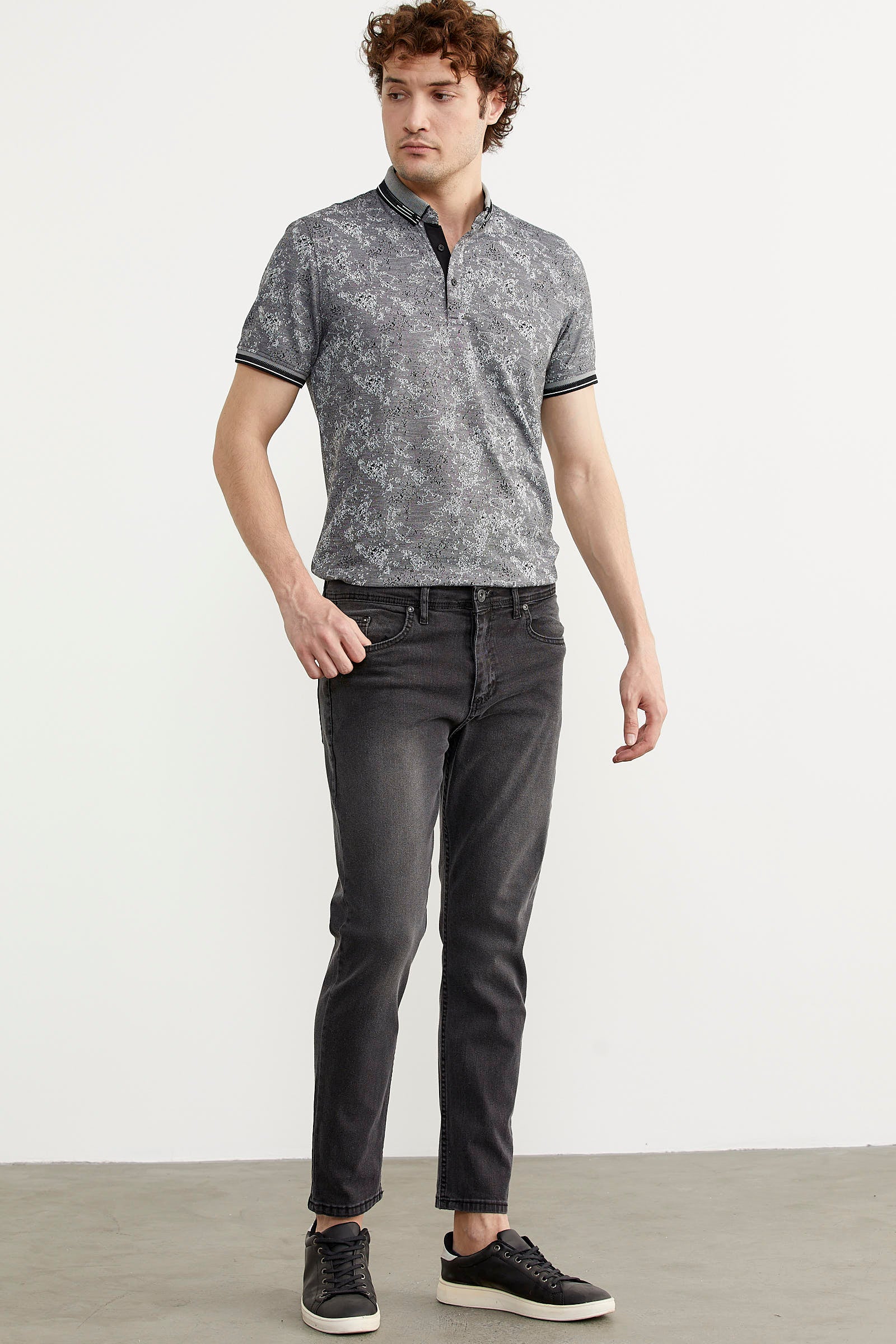 Eskitme Yıkamalı Slim Fit Jean Pantolon - Gri (2) Sementa