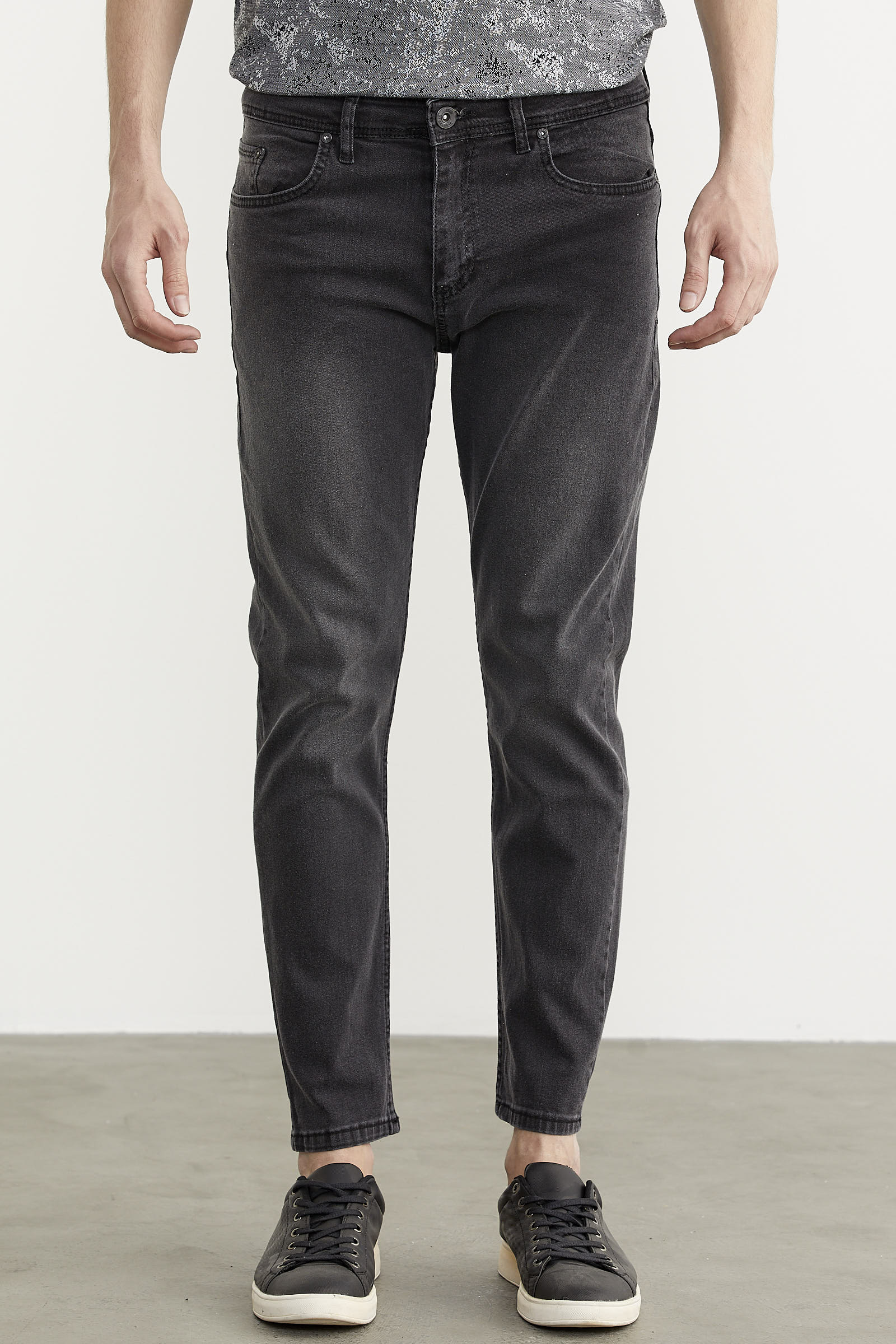 Eskitme Yıkamalı Slim Fit Jean Pantolon - Gri (3) Sementa