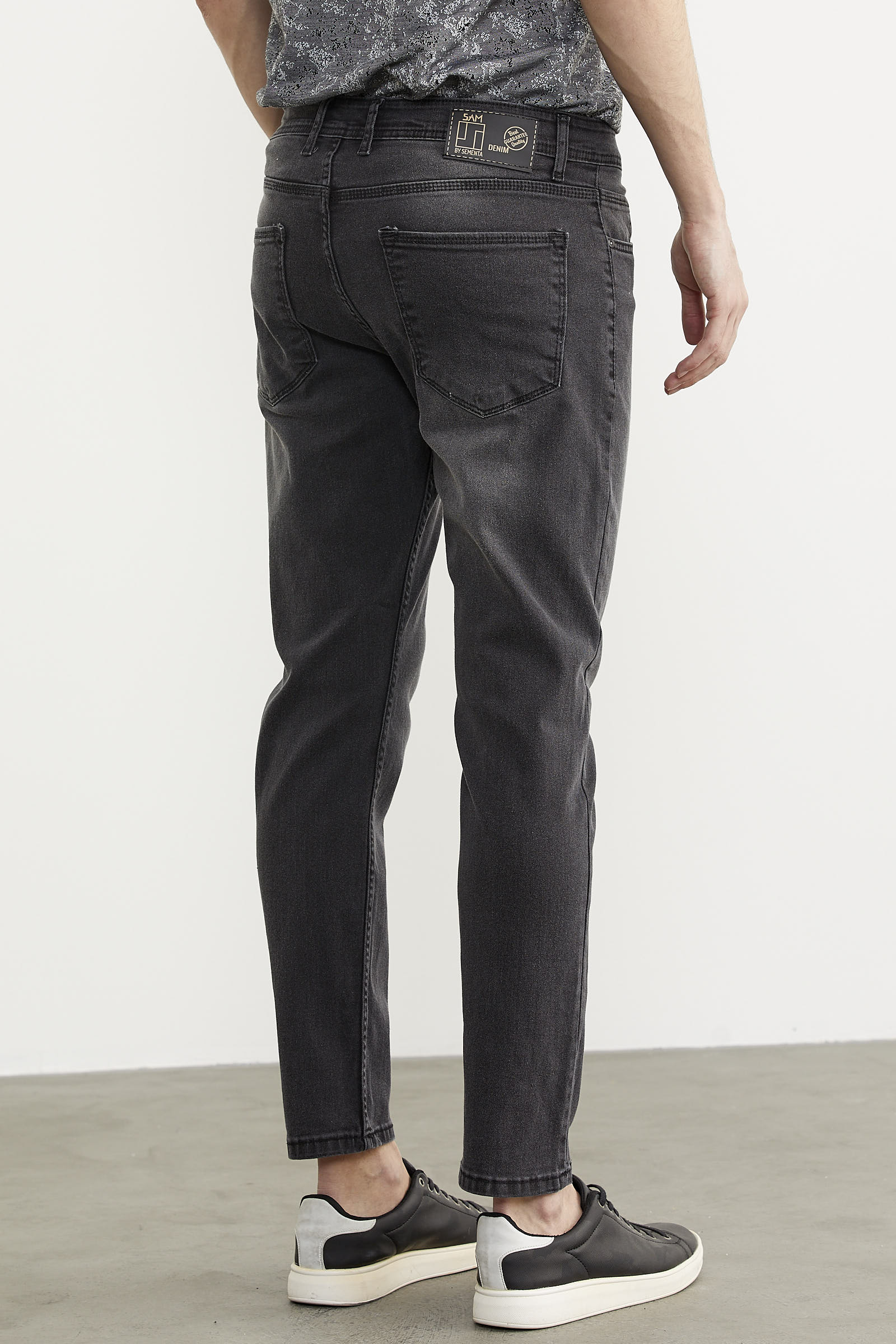 Eskitme Yıkamalı Slim Fit Jean Pantolon - Gri (5) Sementa