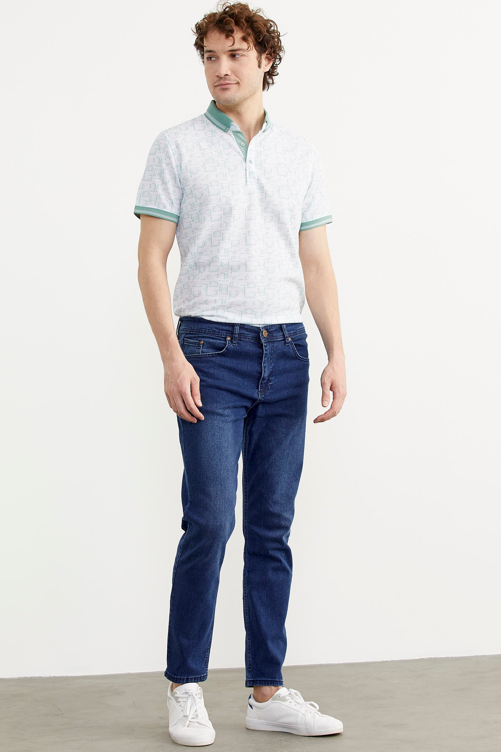 Eskitme Yıkamalı Slim Fit Jean Pantolon - Mavi (2) Sementa