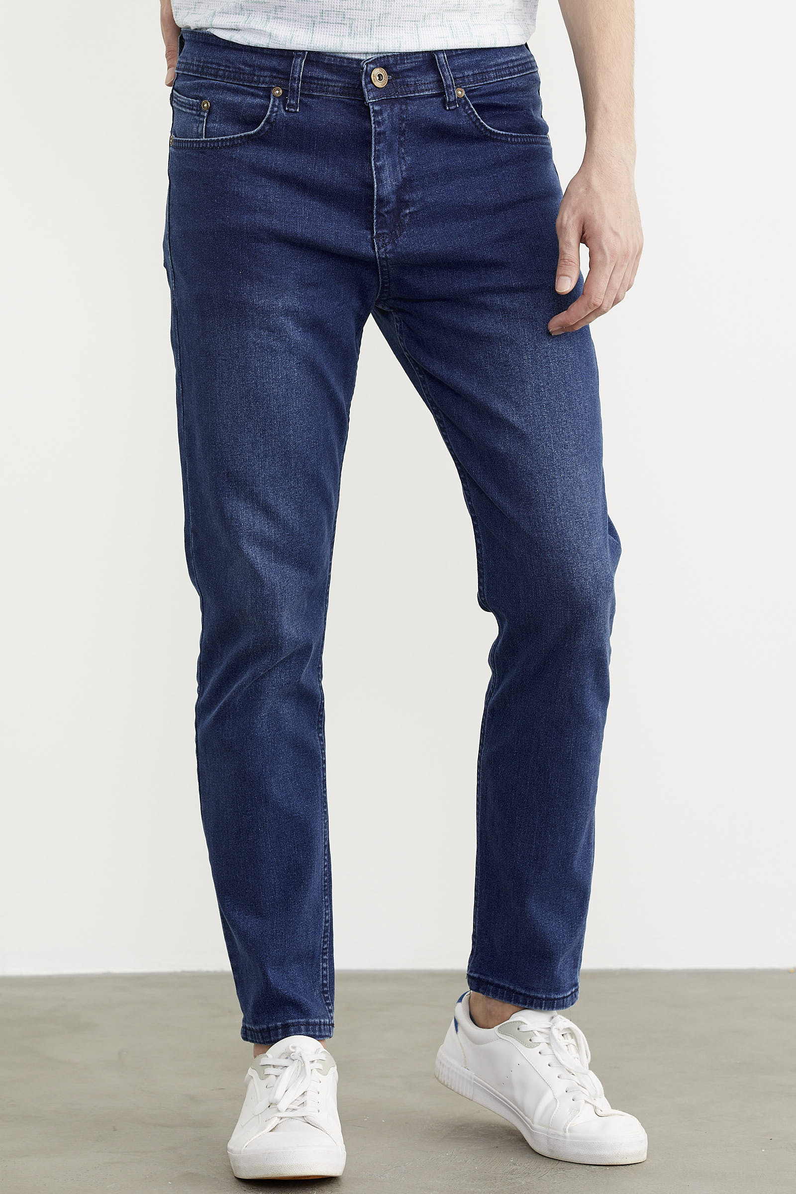 Eskitme Yıkamalı Slim Fit Jean Pantolon - Mavi (3) Sementa