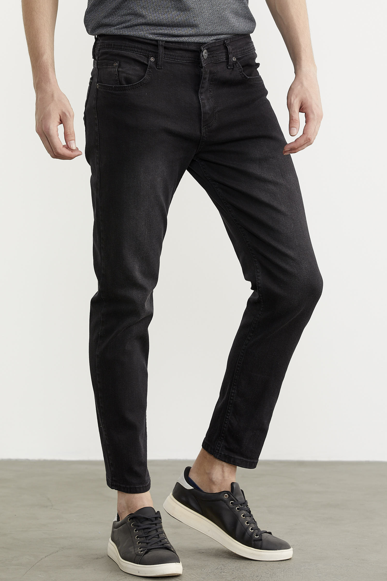 Eskitme Yıkamalı Slim Fit Jean Pantolon - Siyah (4) Sementa