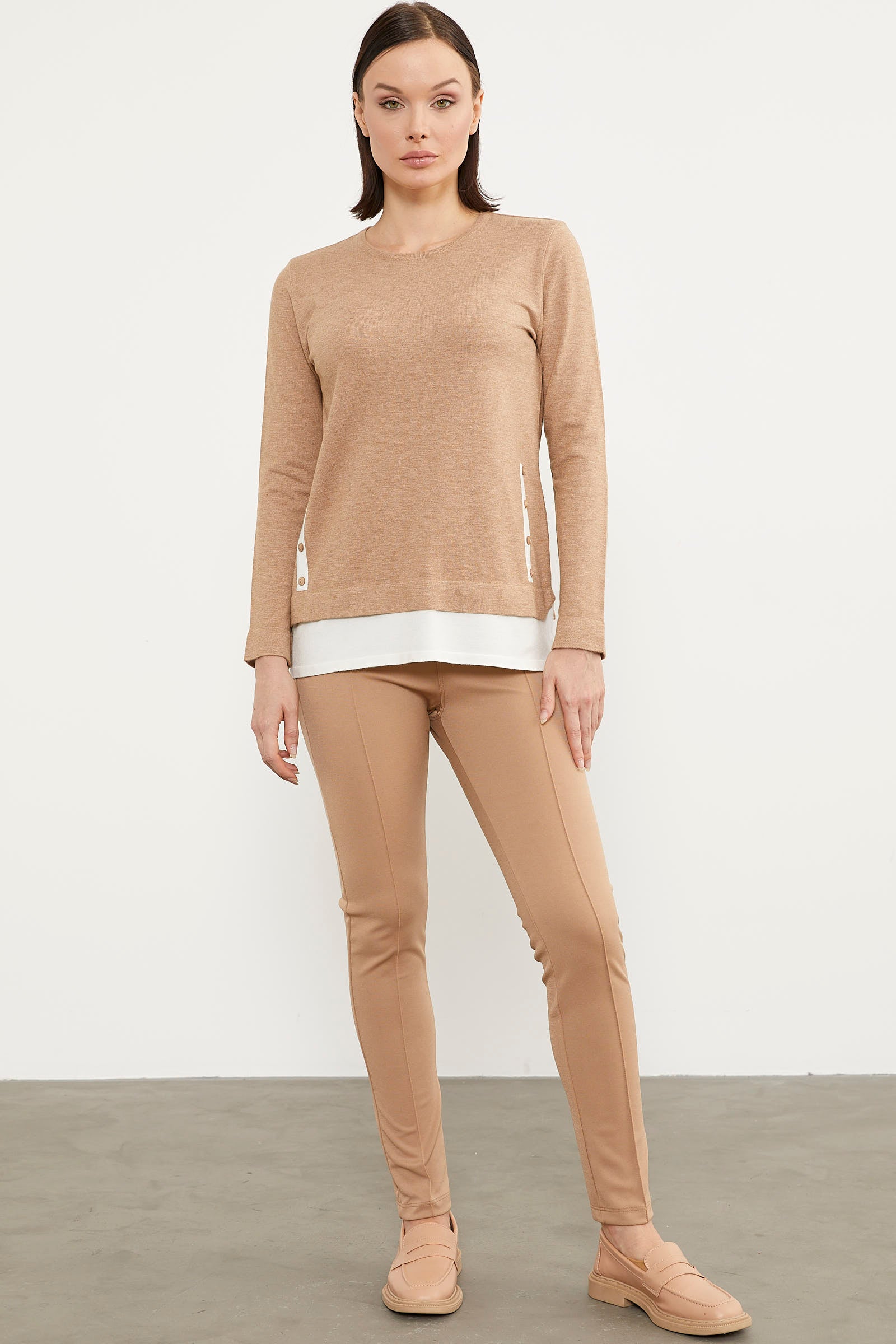 Etek Ucu Parçalı Triko Kazak - Bej (1) Sementa