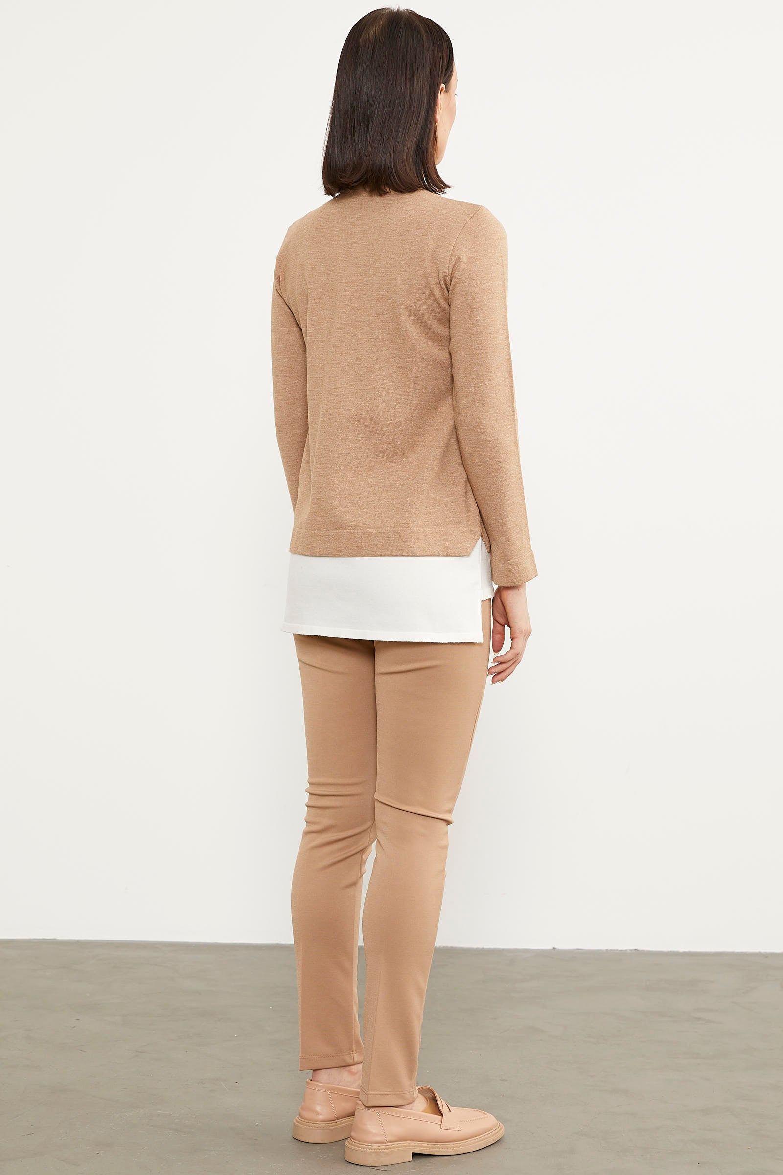 Etek Ucu Parçalı Triko Kazak - Bej (5) Sementa