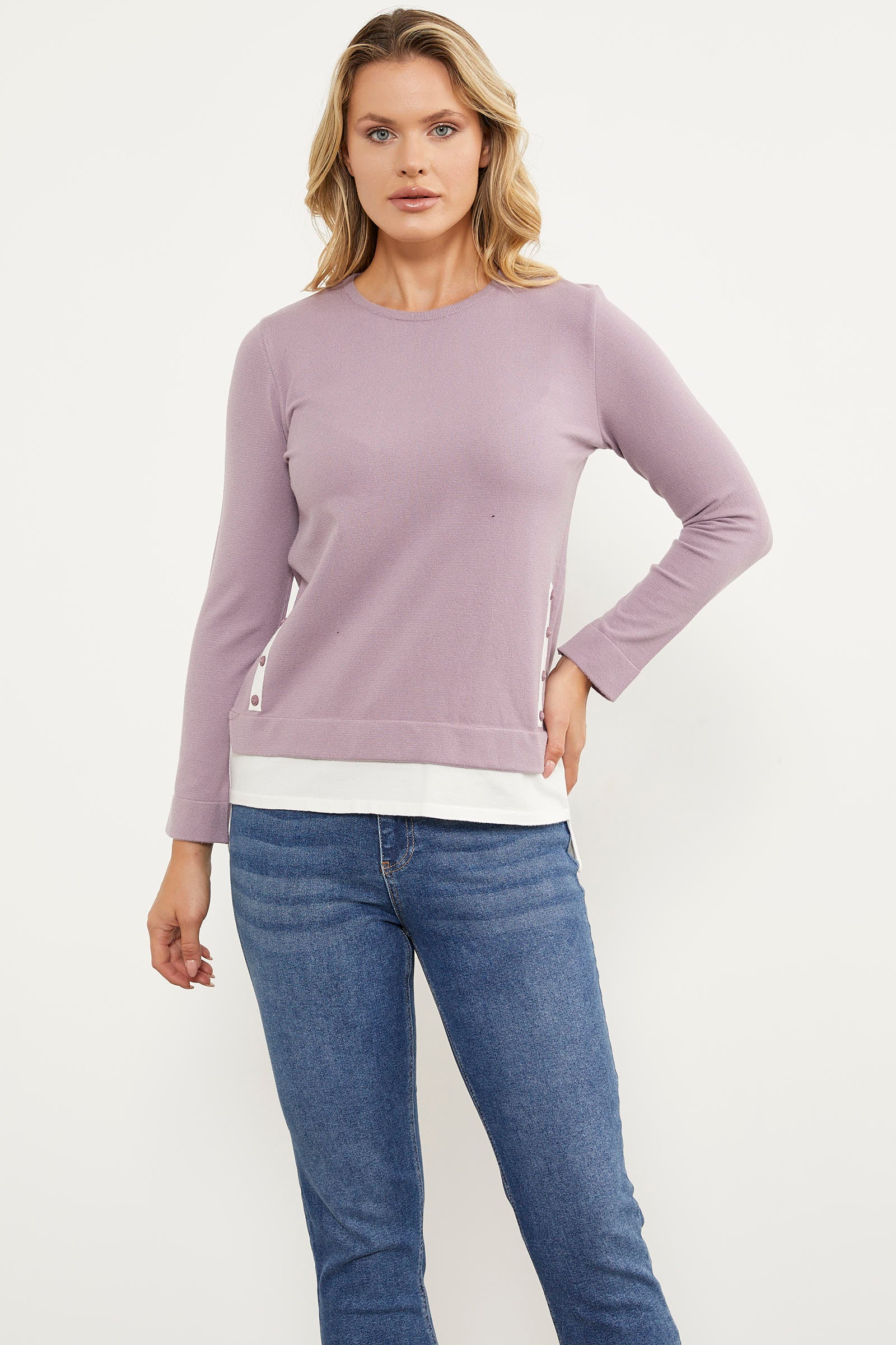 Etek Ucu Parçalı Triko Kazak - Gül (2) Sementa