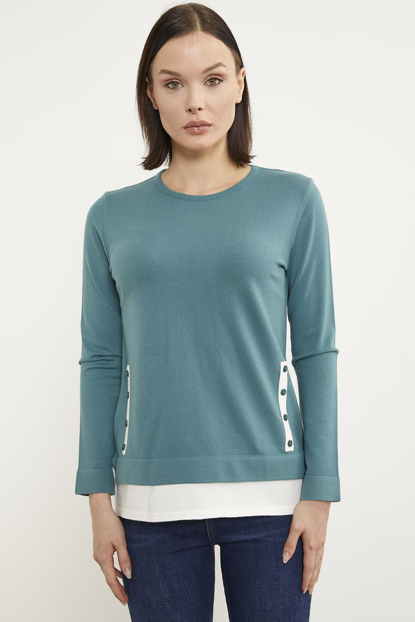 Etek Ucu Parçalı Triko Kazak - Mint (1) Sementa