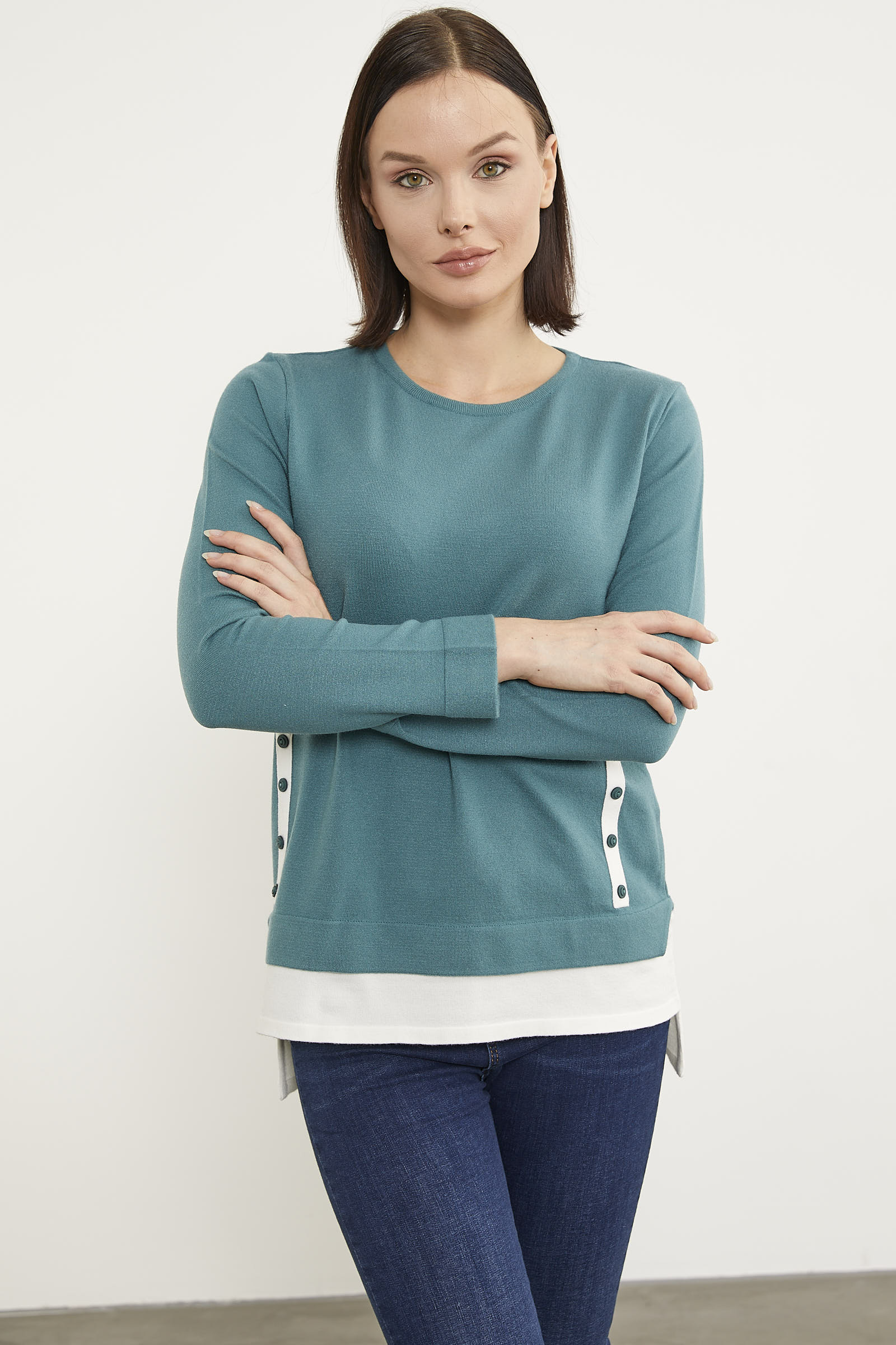 Etek Ucu Parçalı Triko Kazak - Mint (2) Sementa