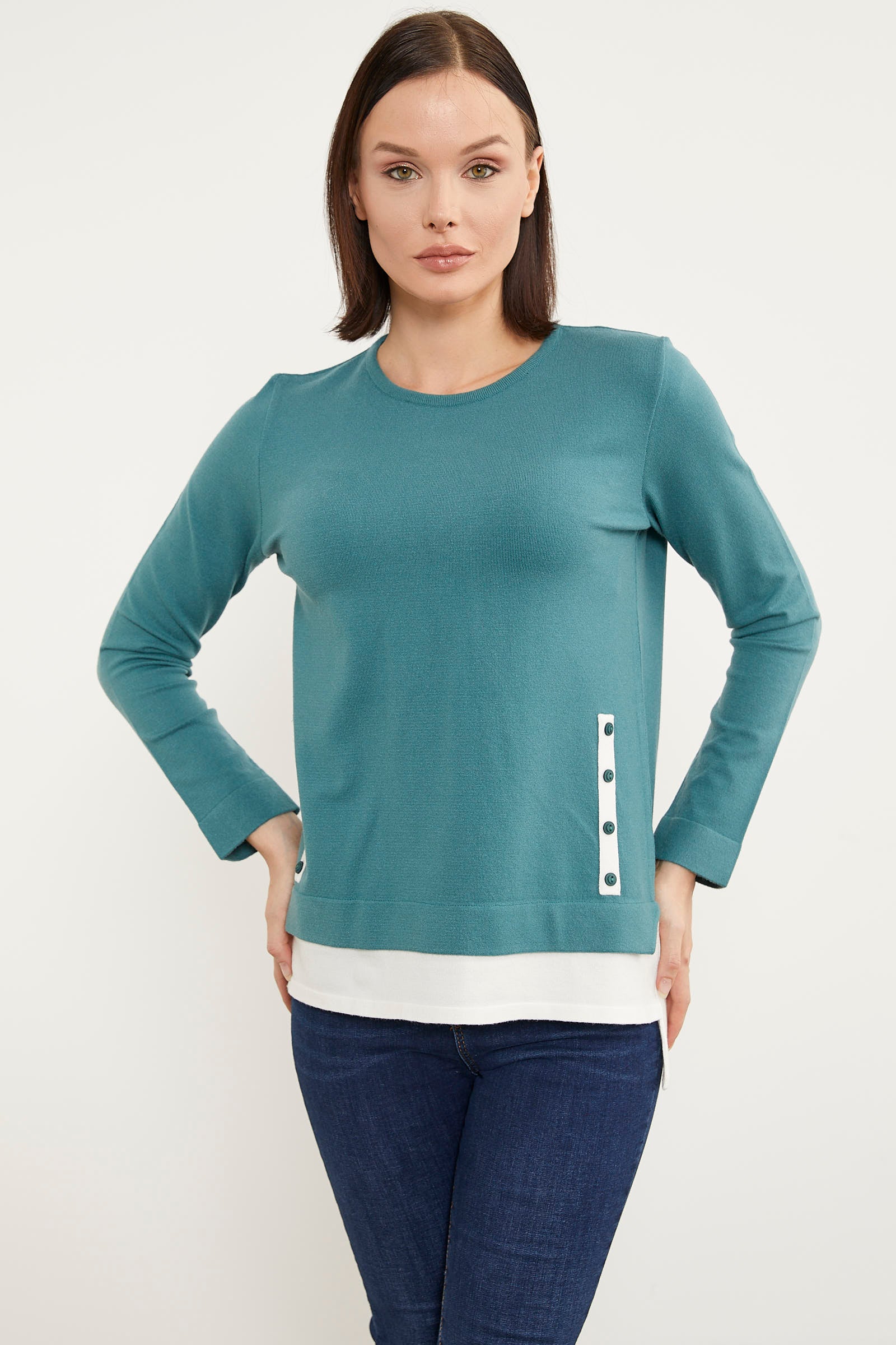 Etek Ucu Parçalı Triko Kazak - Mint (3) Sementa