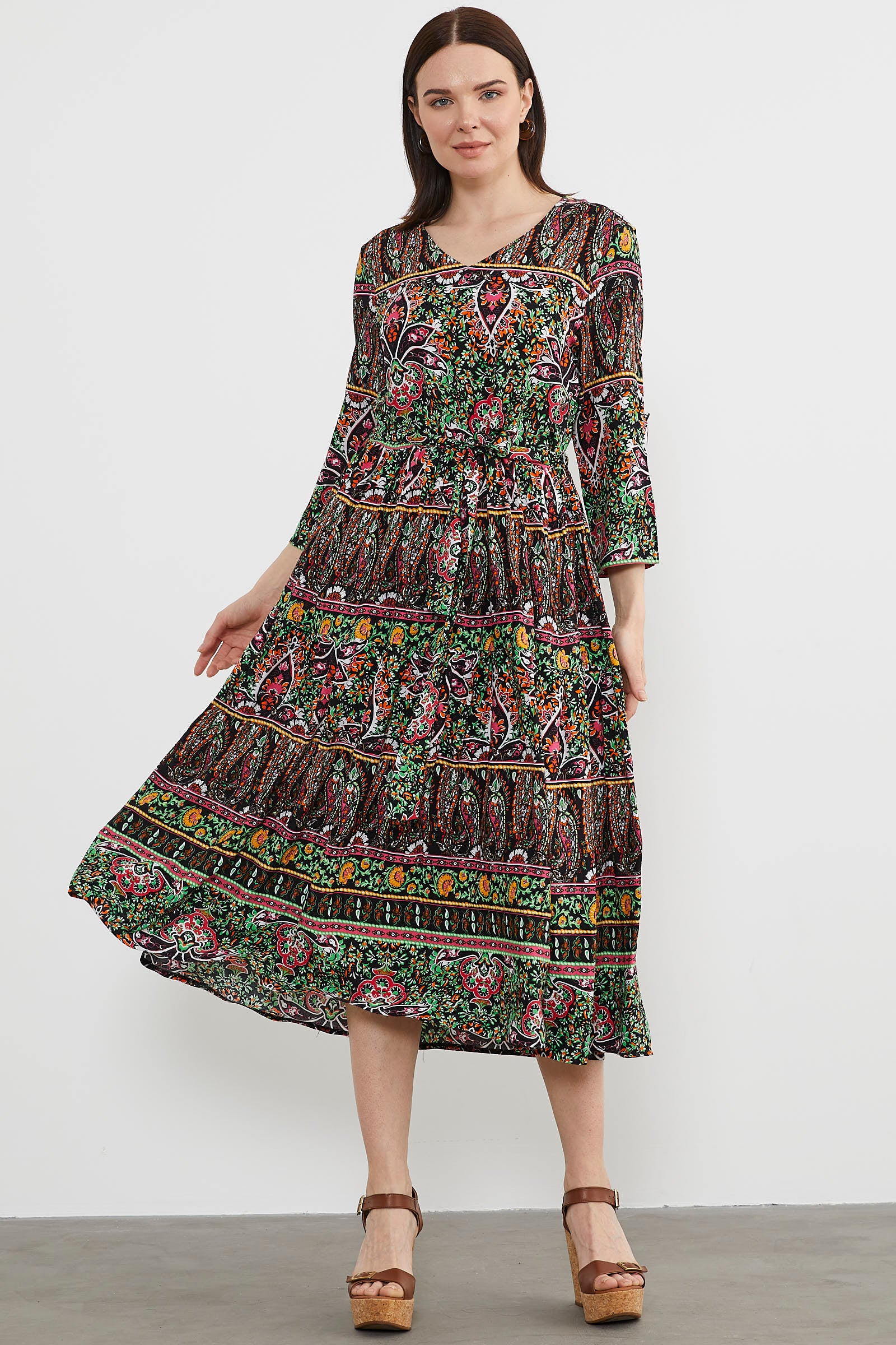 Etnik Desen Uzun Renkli Elbise - Siyah (2) Sementa