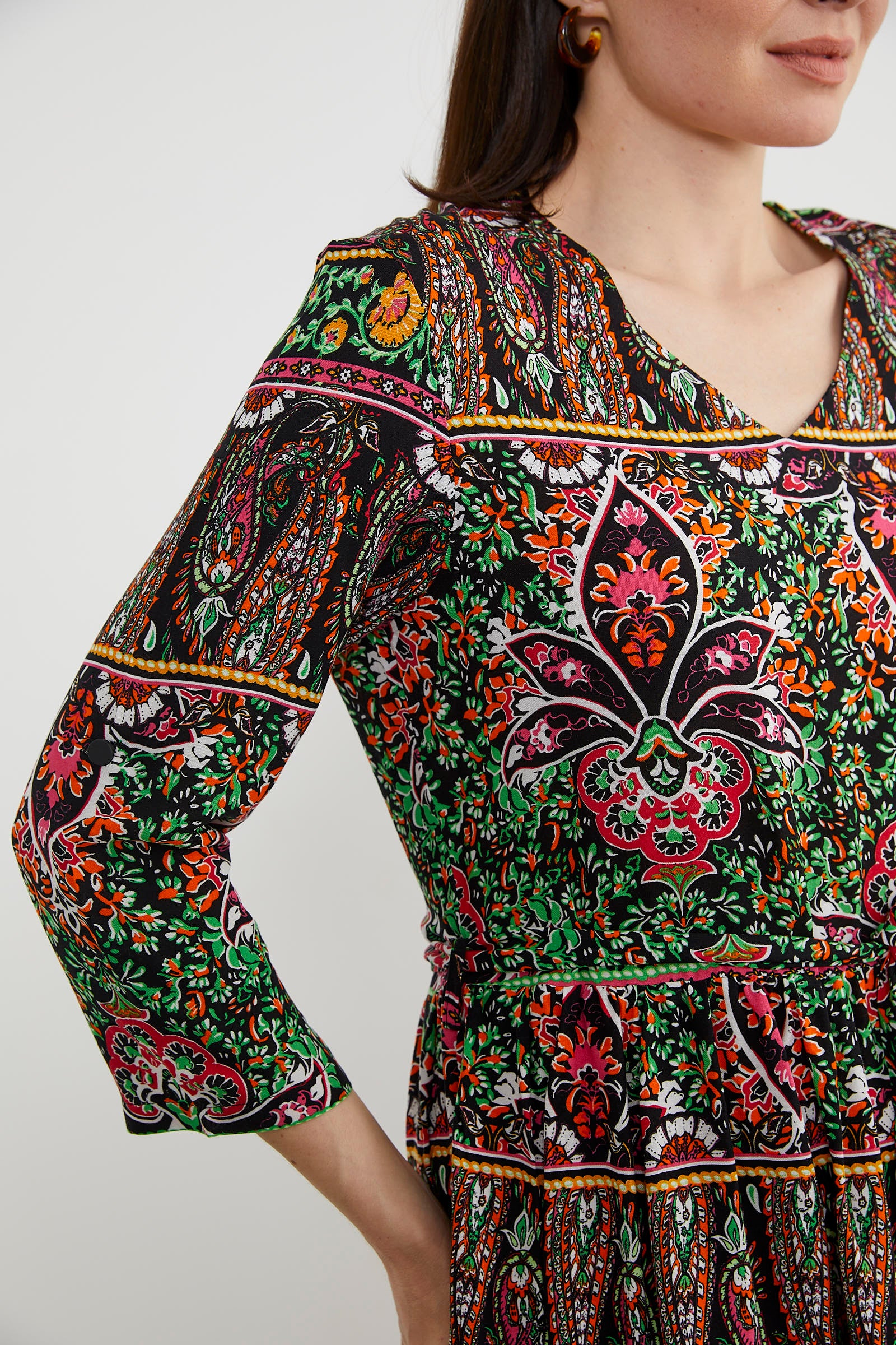 Etnik Desen Uzun Renkli Elbise - Siyah (5) Sementa