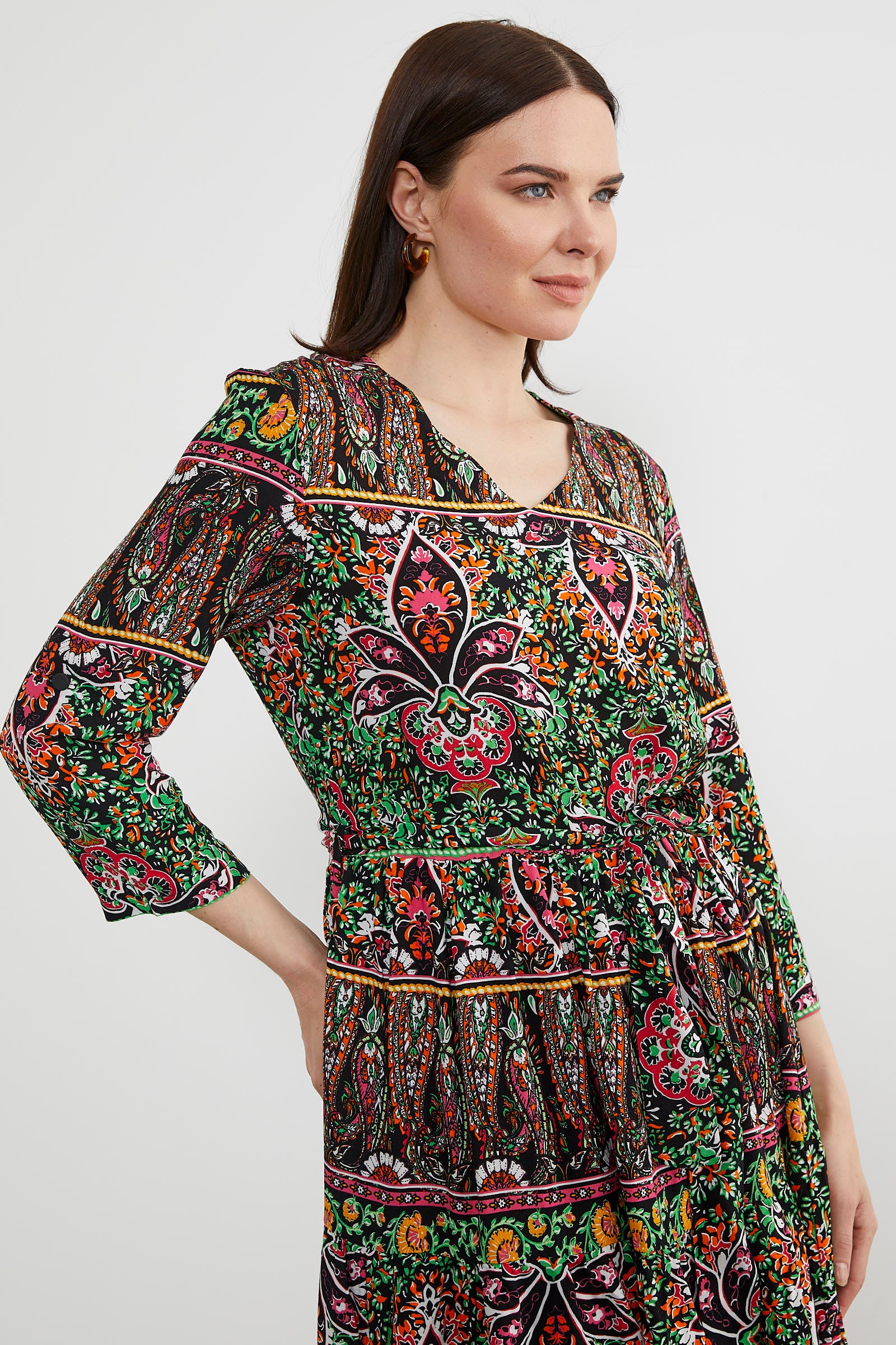 Etnik Desen Uzun Renkli Elbise - Siyah (4) Sementa