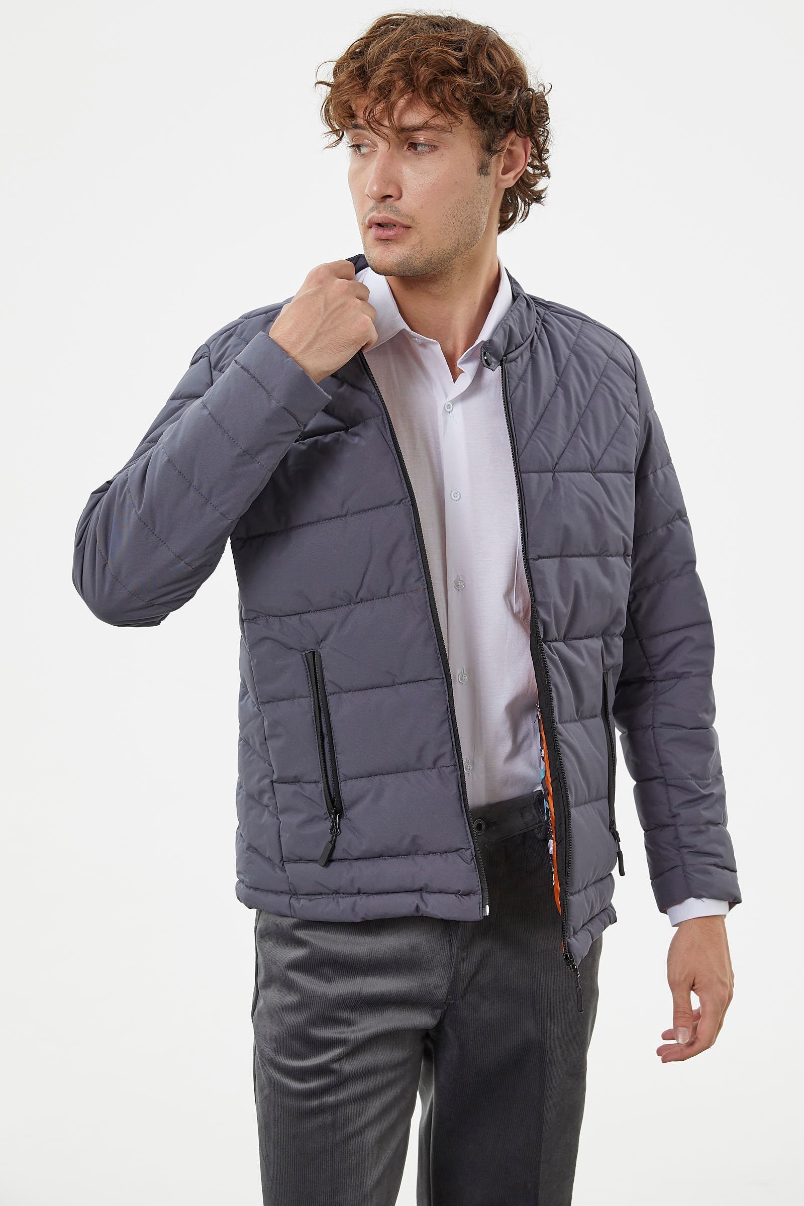 Fermuar Cepli Kapitone Kısa Mont - Gri (4) Sementa