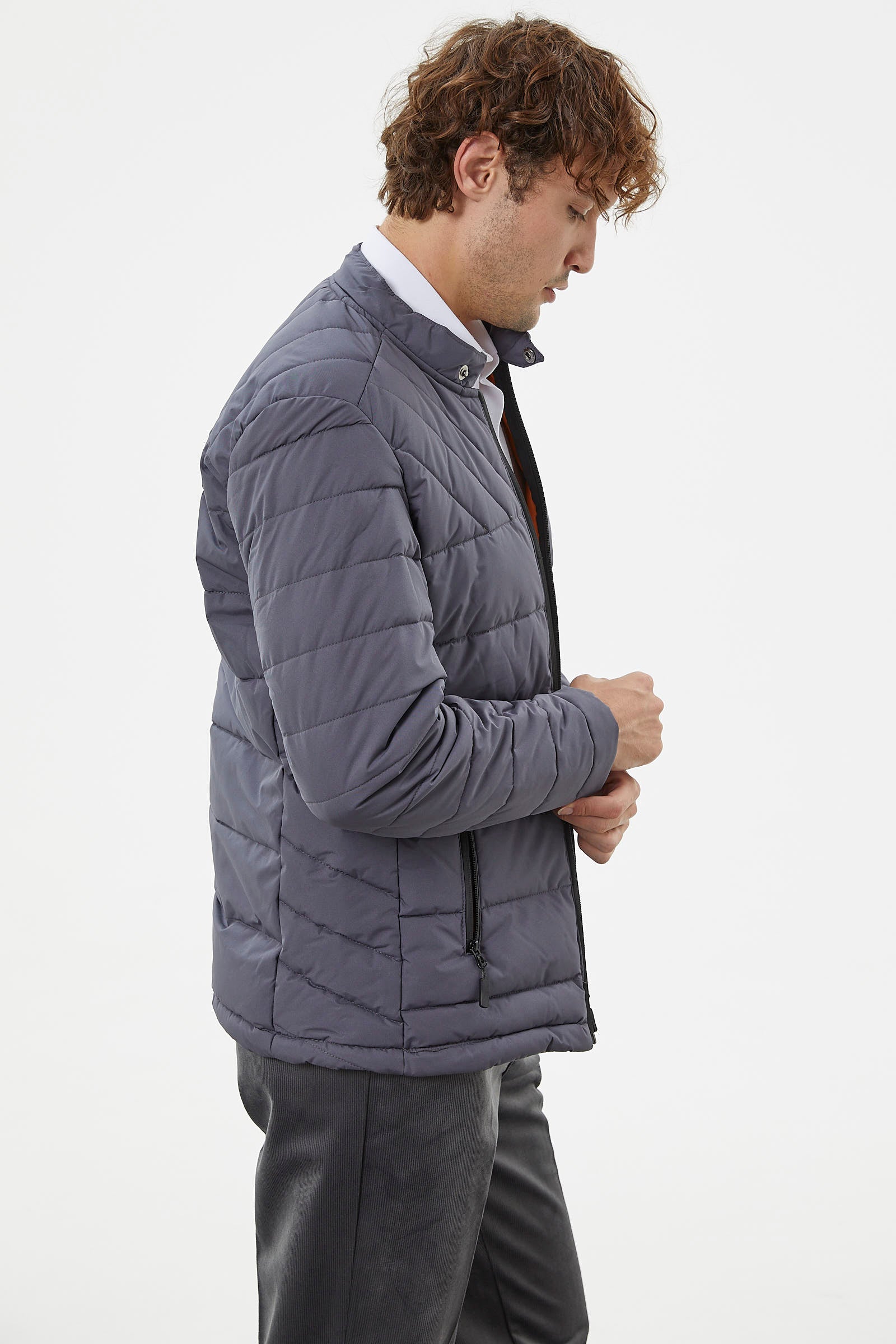 Fermuar Cepli Kapitone Kısa Mont - Gri (5) Sementa