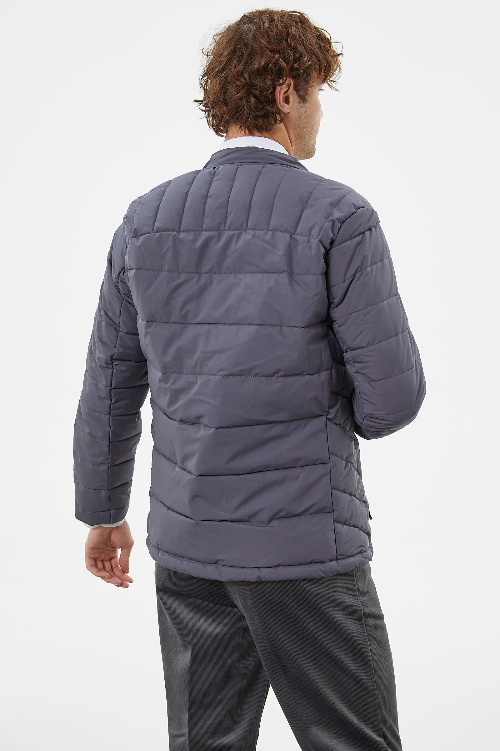 Fermuar Cepli Kapitone Kısa Mont - Gri (8) Sementa