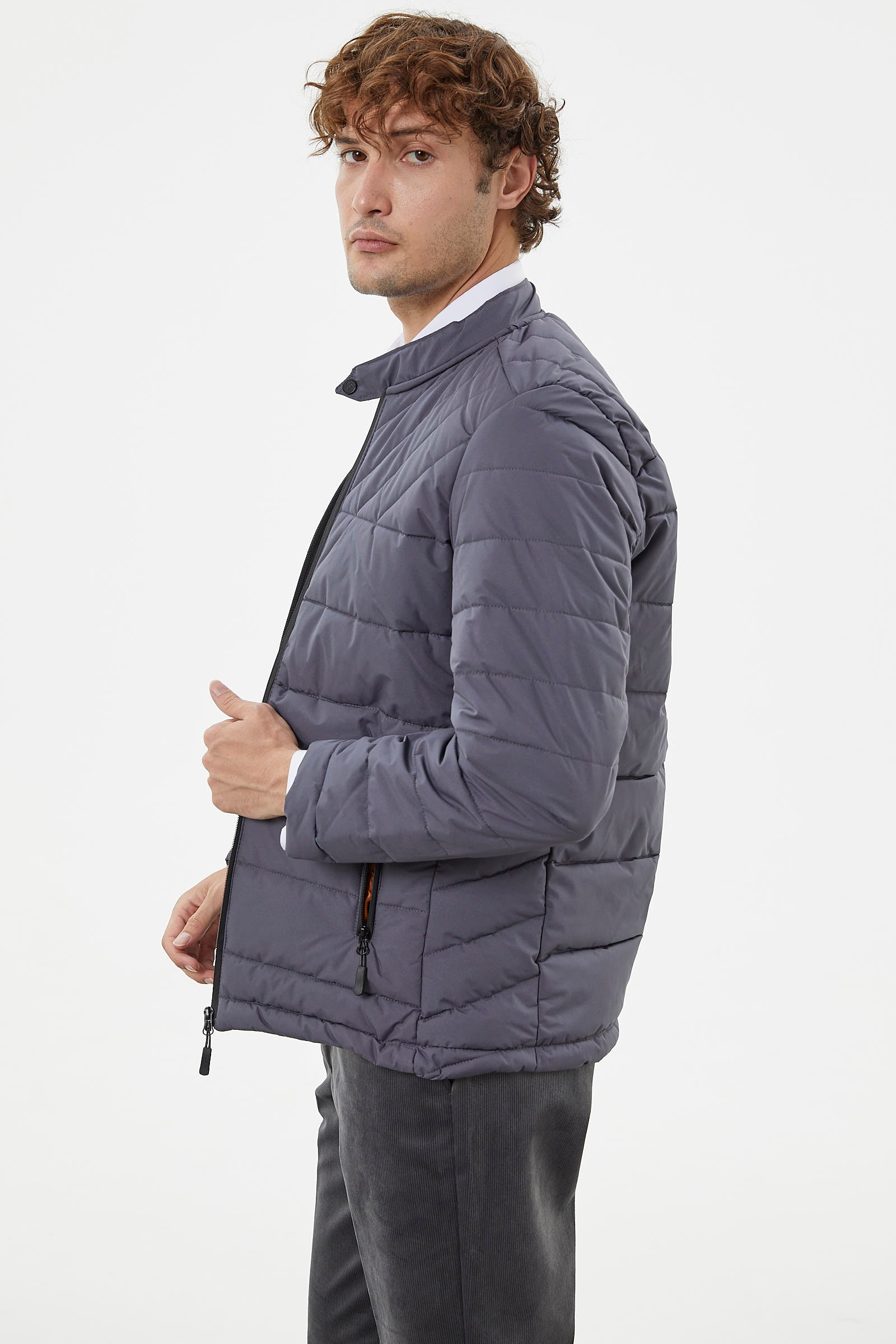 Fermuar Cepli Kapitone Kısa Mont - Gri (7) Sementa