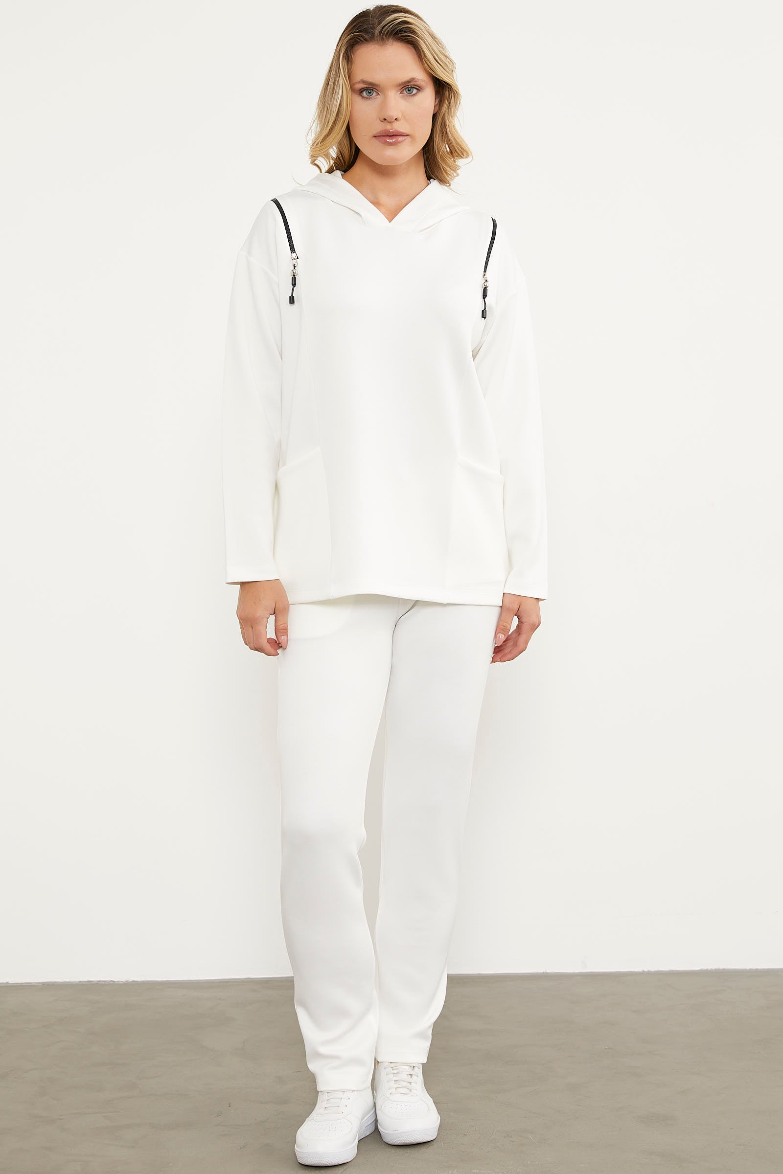 Fermuar Detaylı Cepli Eşofman Takım - Ekru (2) Sementa