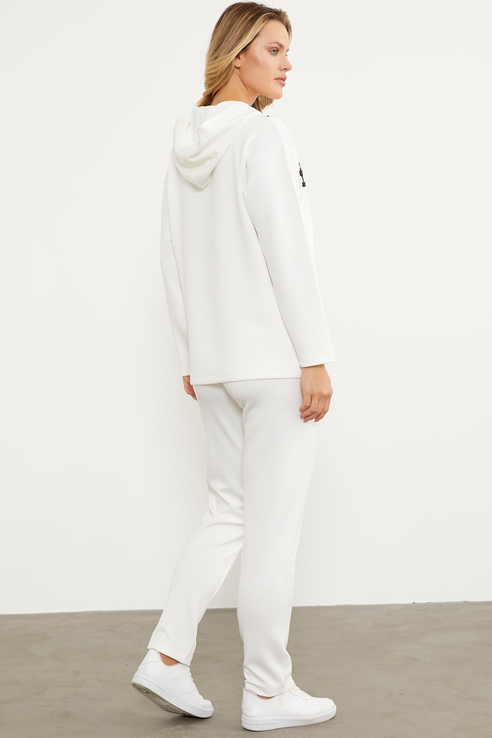 Fermuar Detaylı Cepli Eşofman Takım - Ekru (6) Sementa