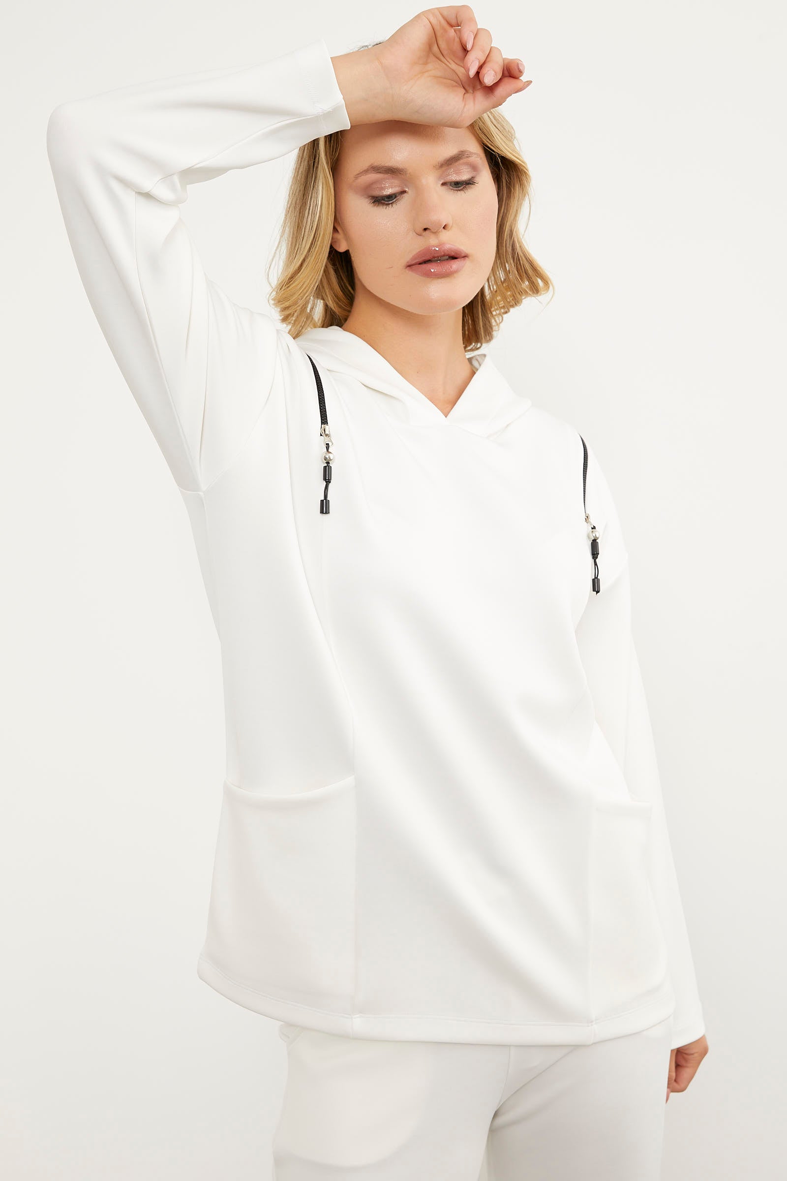 Fermuar Detaylı Cepli Eşofman Takım - Ekru (4) Sementa