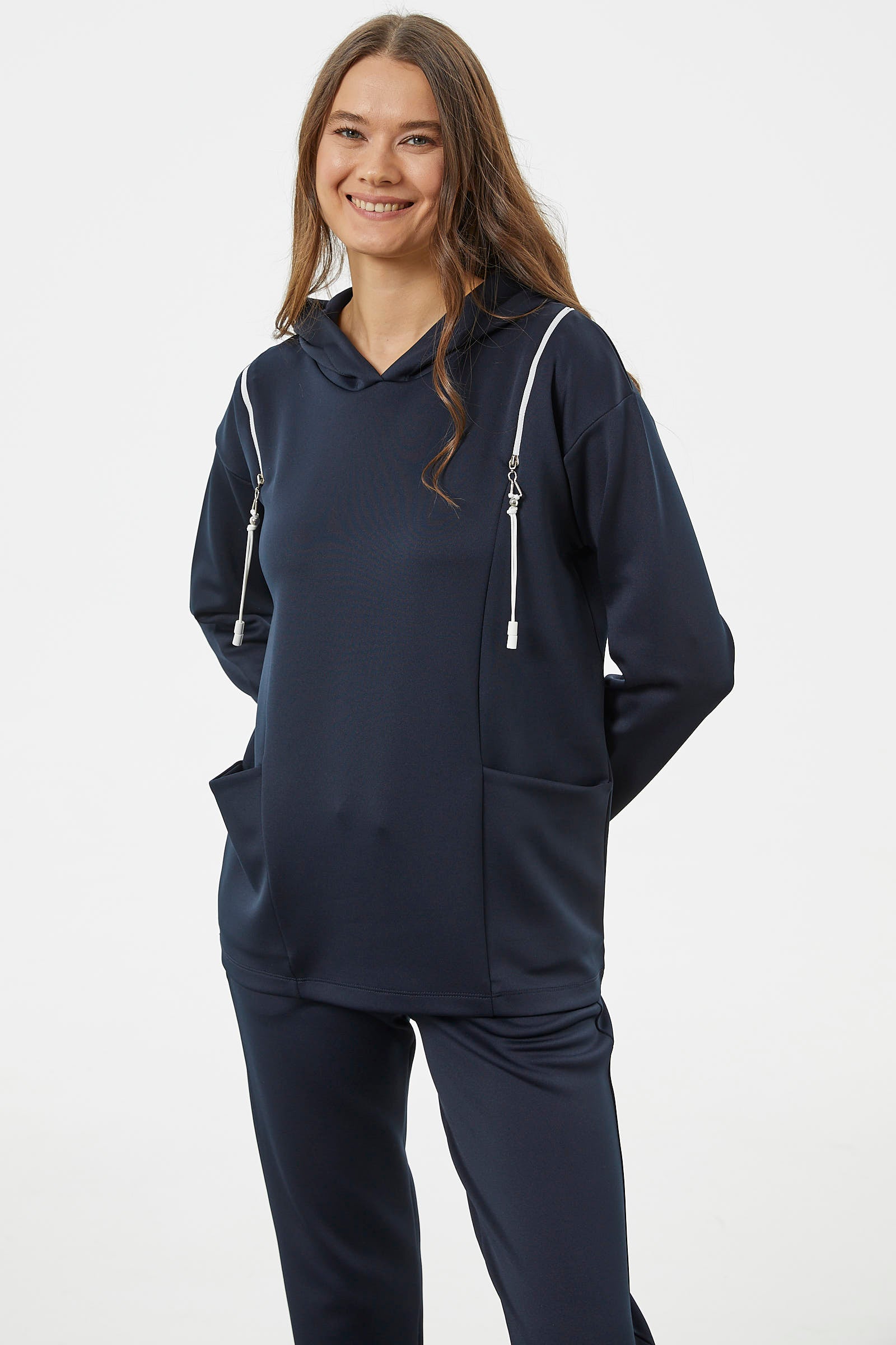 Fermuar Detaylı Cepli Eşofman Takım - Lacivert (5) Sementa