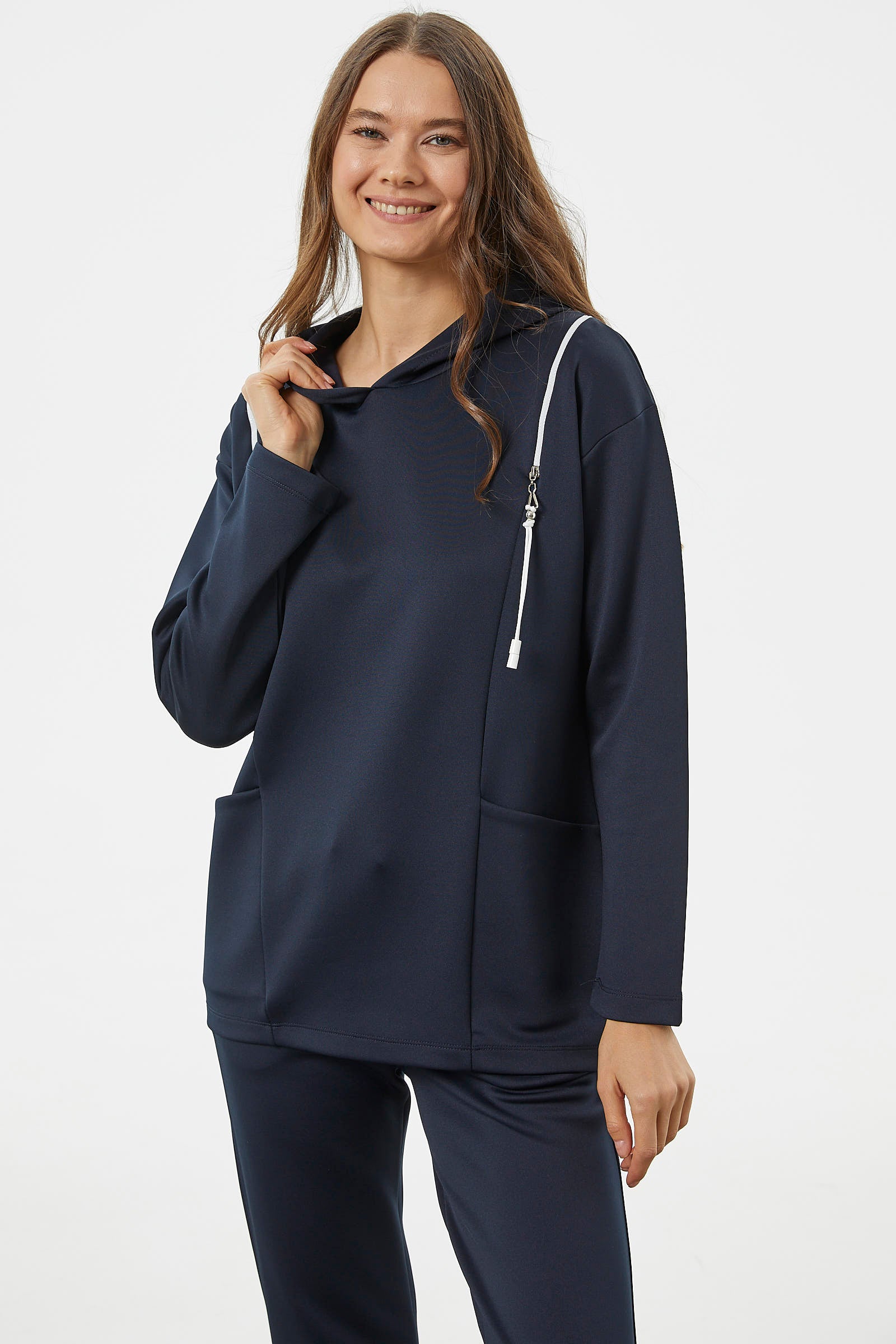 Fermuar Detaylı Cepli Eşofman Takım - Lacivert (3) Sementa