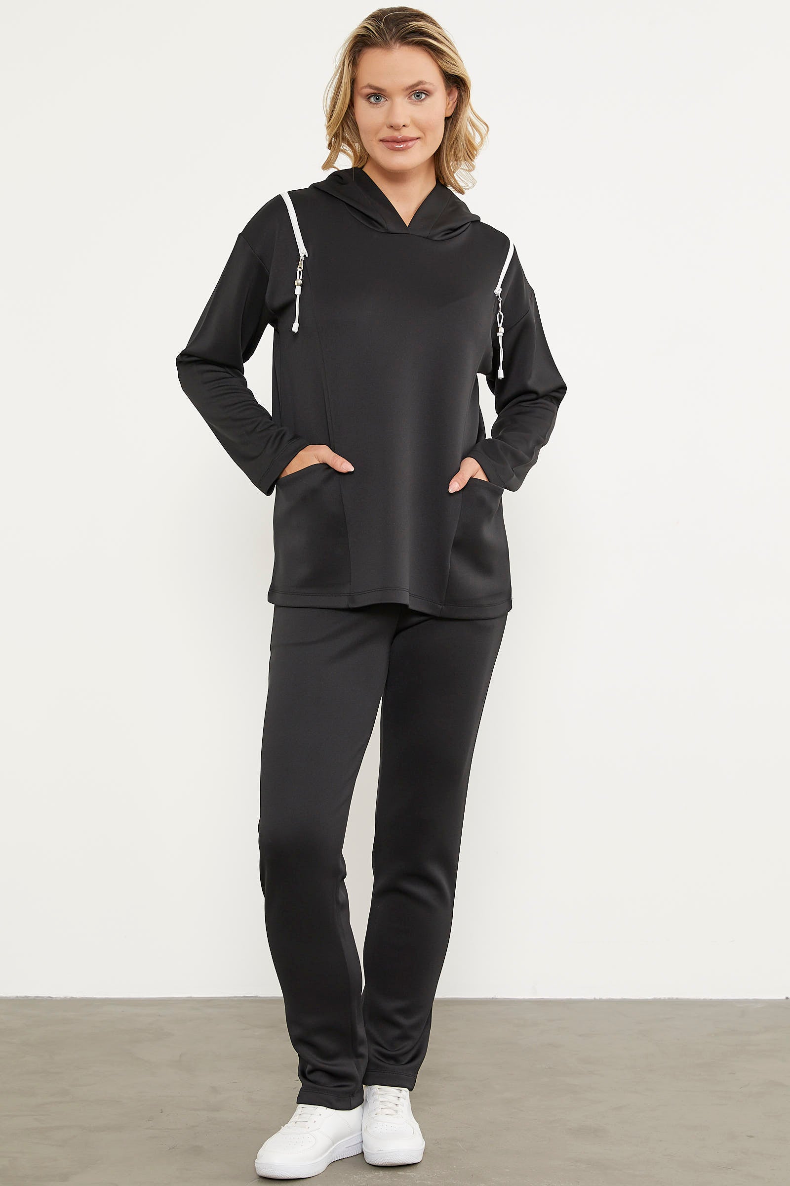 Fermuar Detaylı Cepli Eşofman Takım - Siyah (2) Sementa