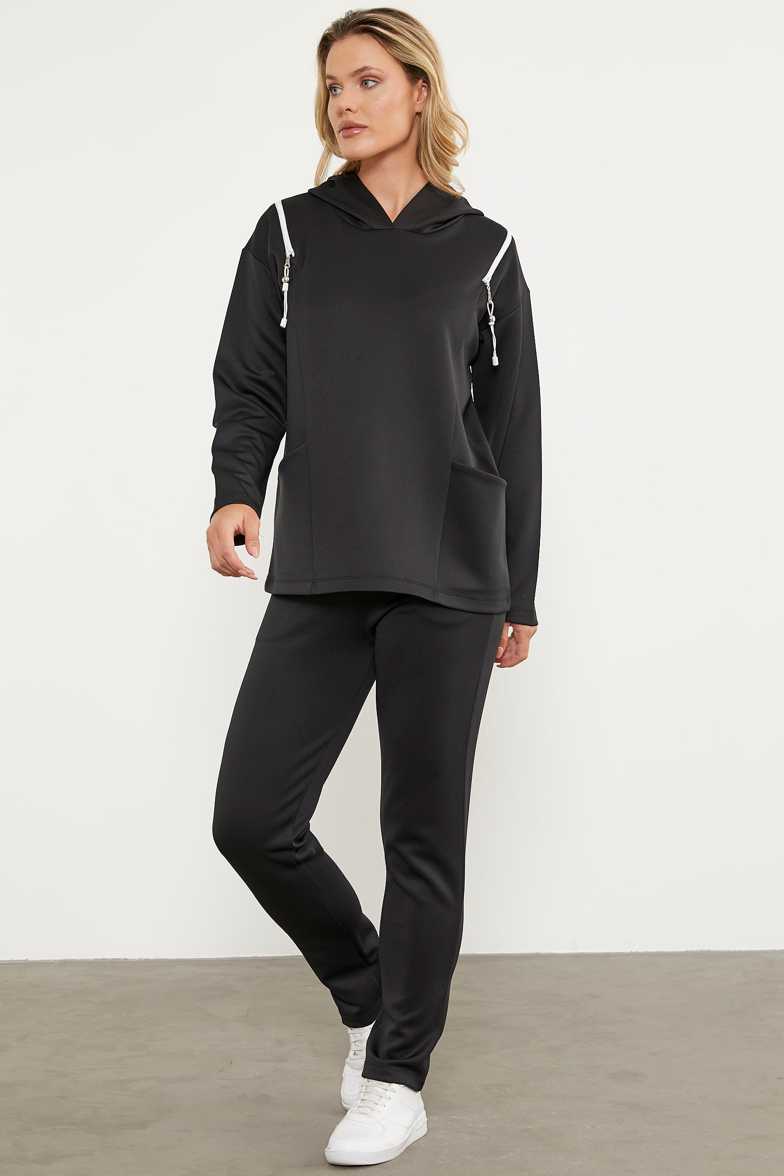 Fermuar Detaylı Cepli Eşofman Takım - Siyah (4) Sementa