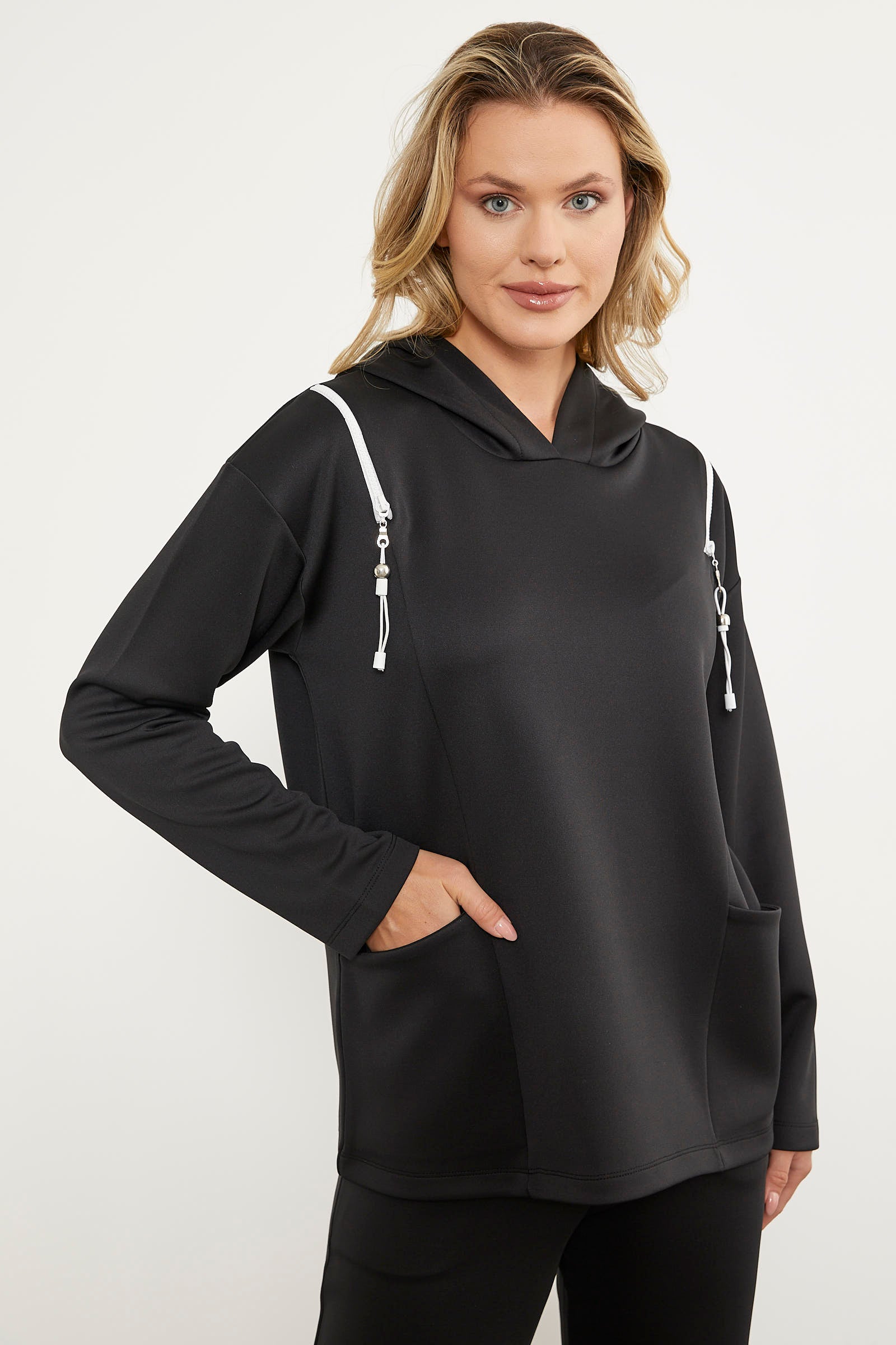 Fermuar Detaylı Cepli Eşofman Takım - Siyah (5) Sementa