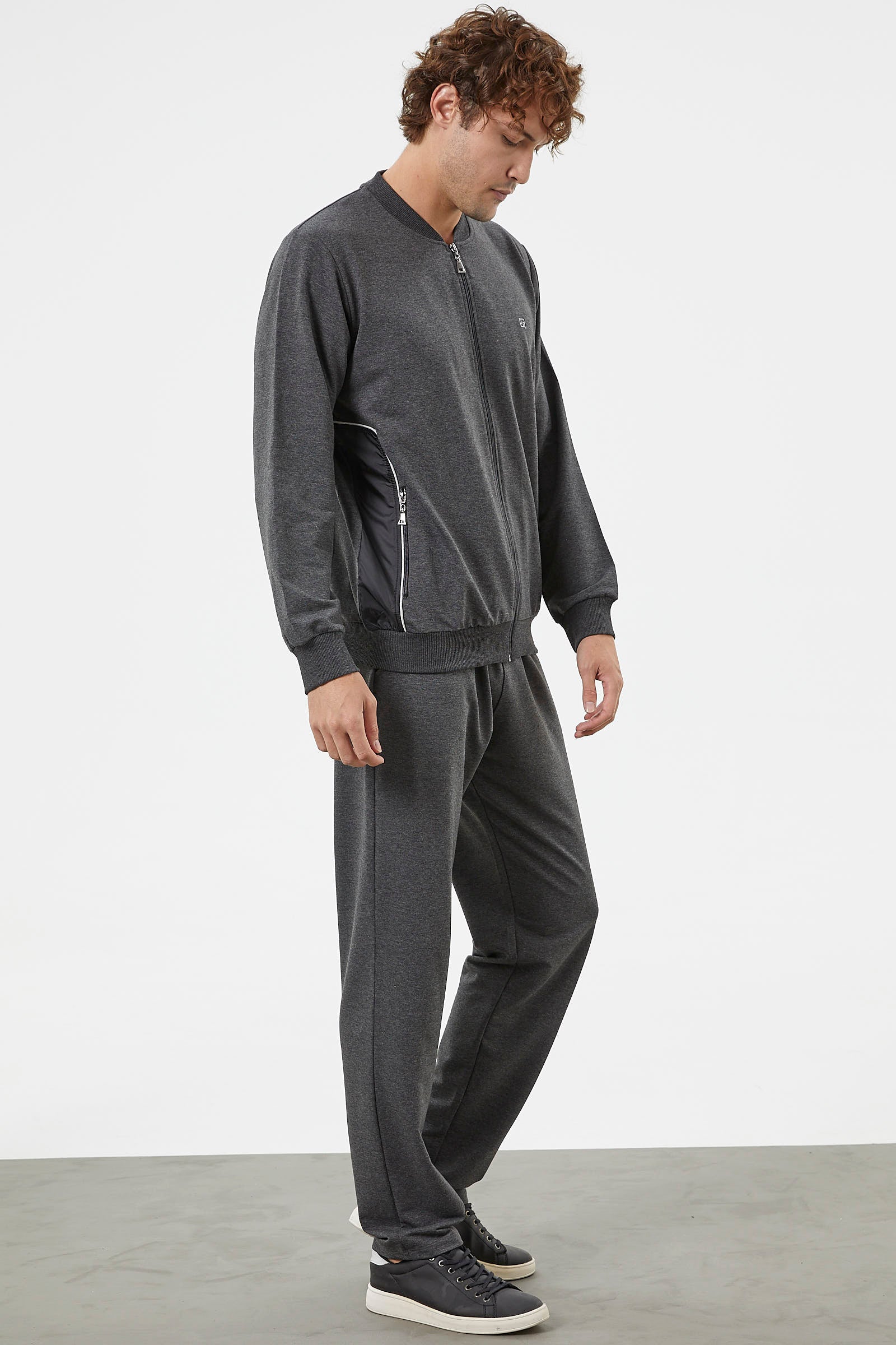 Fermuar Detaylı Çift Renk Eşofman Takım - Antrasit (2) Sementa