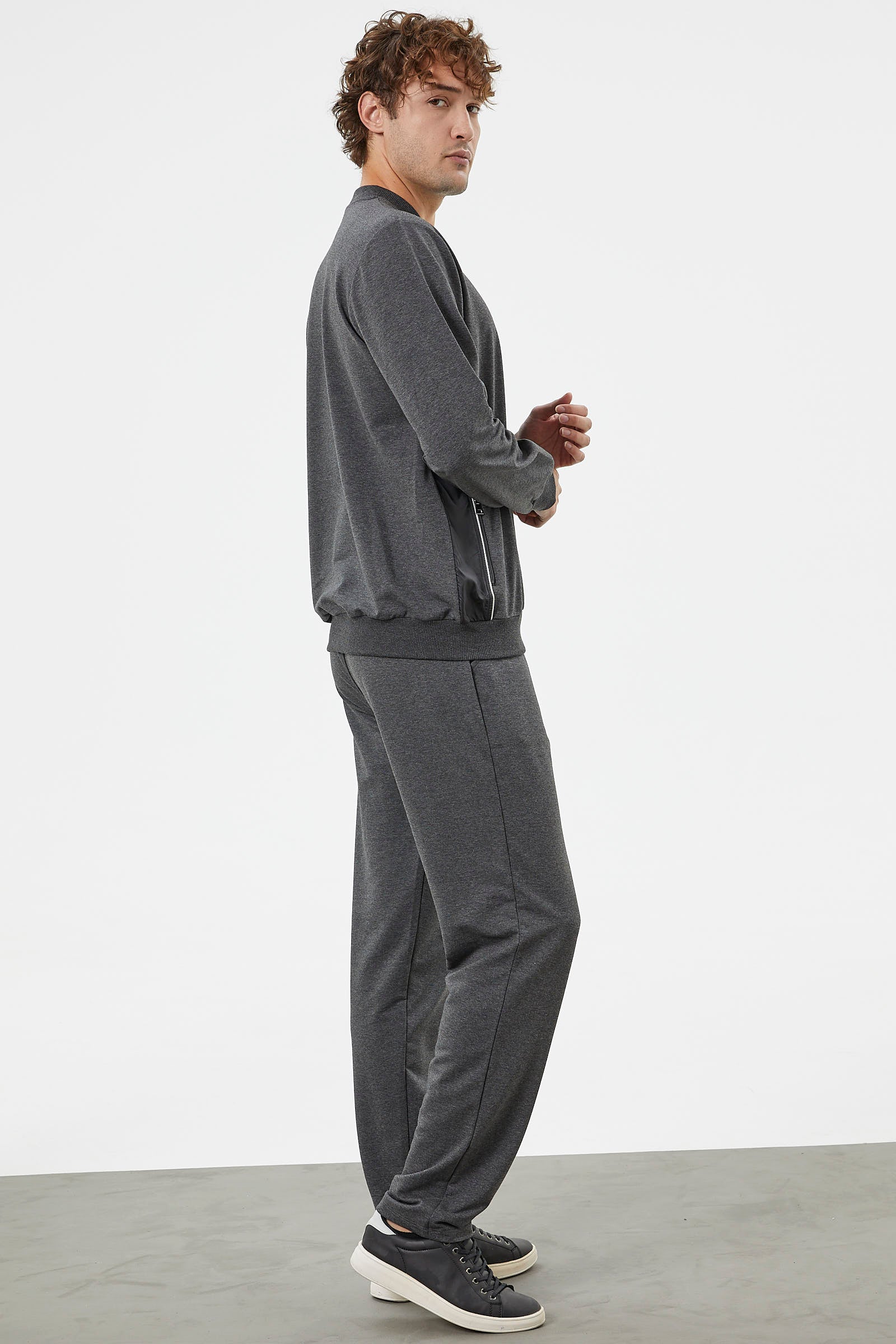 Fermuar Detaylı Çift Renk Eşofman Takım - Antrasit (4) Sementa