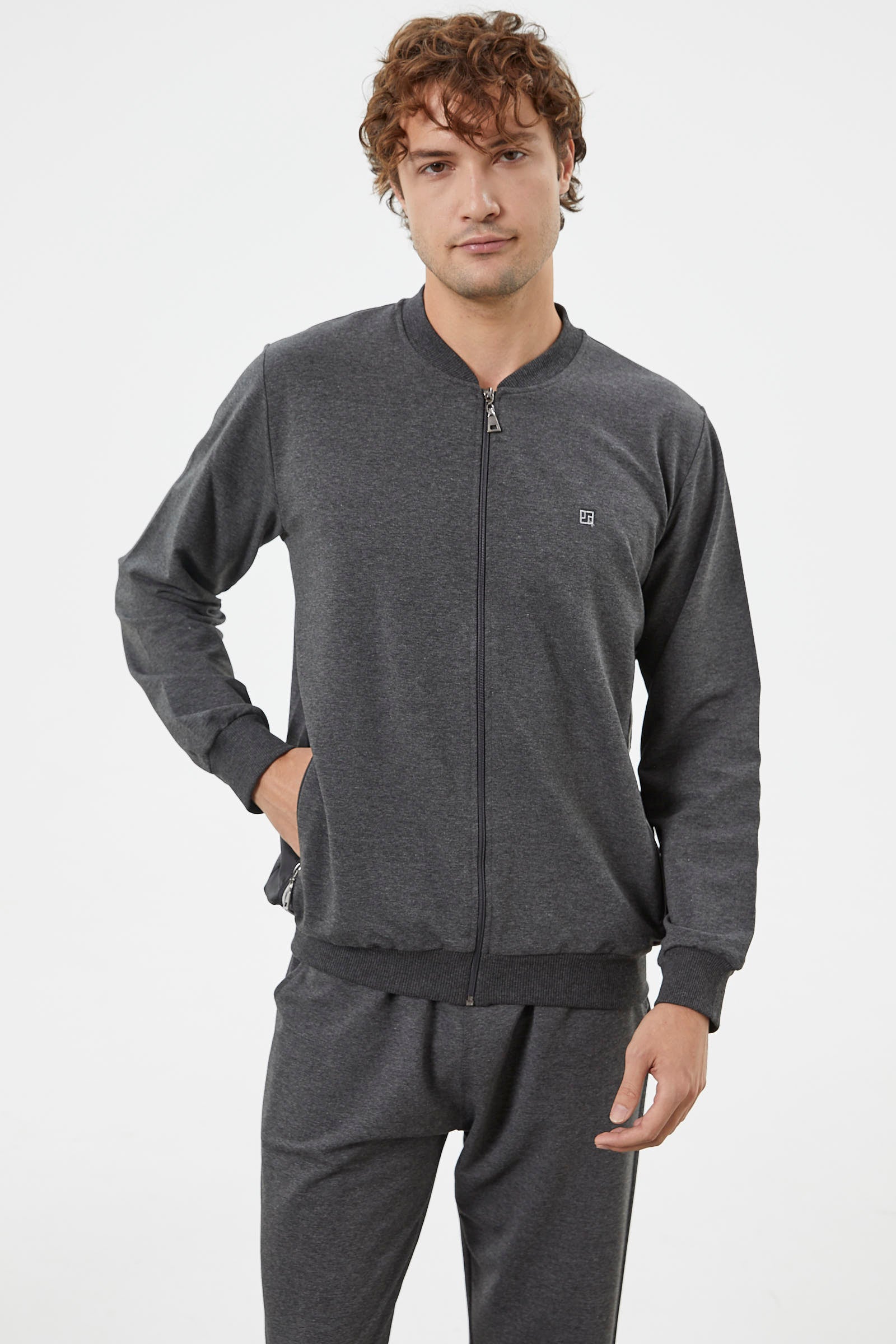 Fermuar Detaylı Çift Renk Eşofman Takım - Antrasit (3) Sementa