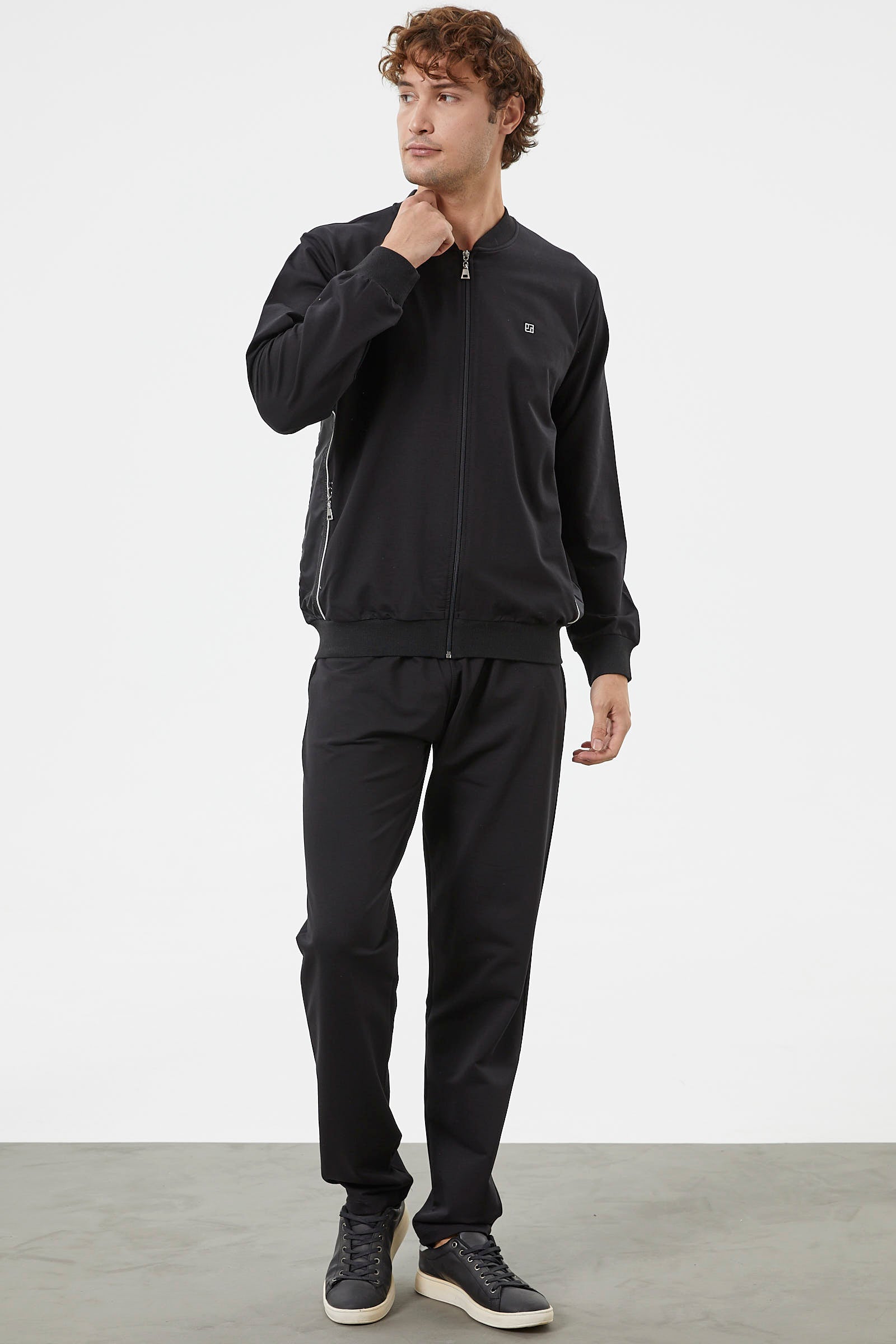 Fermuar Detaylı Çift Renk Eşofman Takım - Siyah (2) Sementa