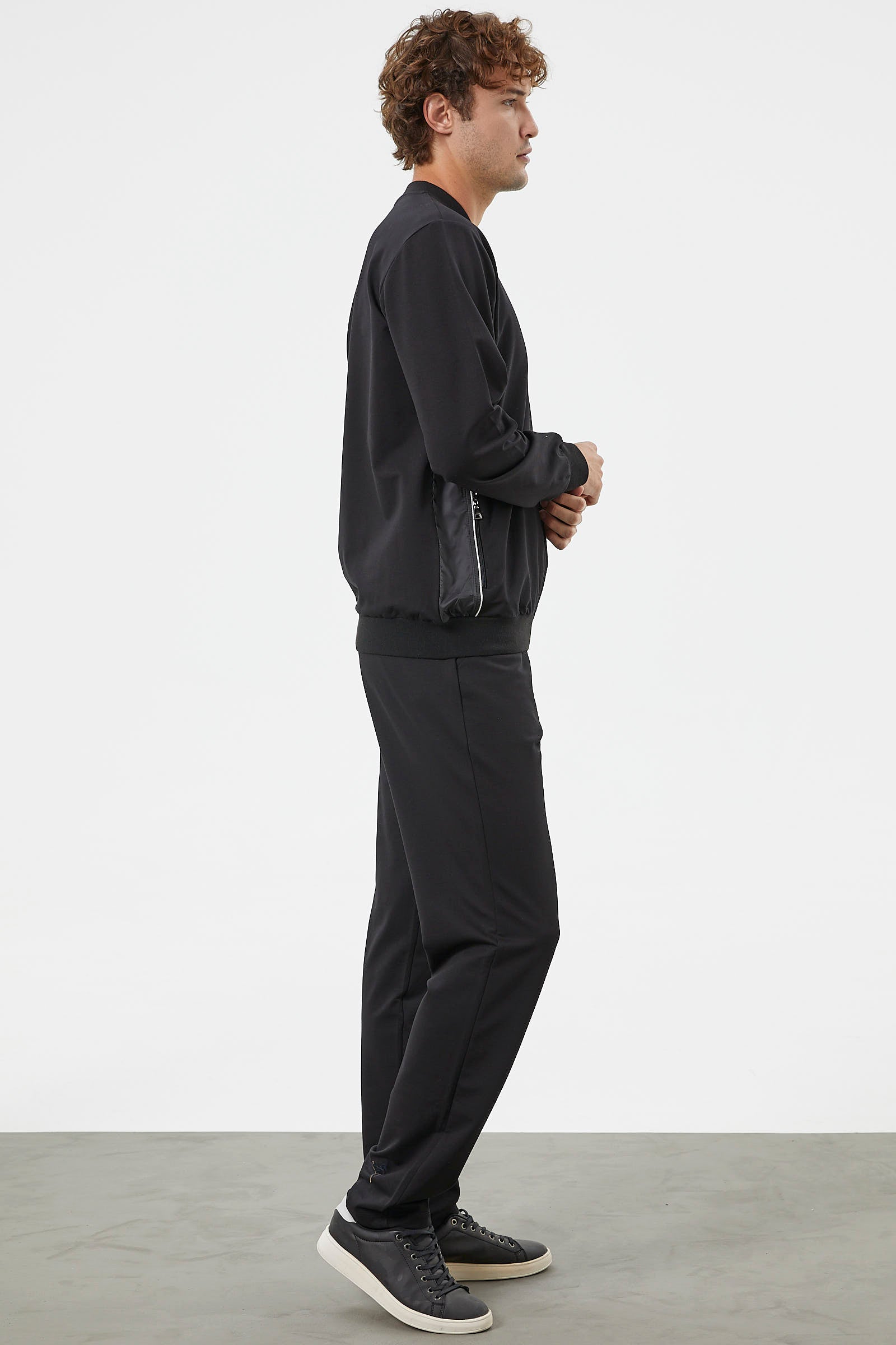 Fermuar Detaylı Çift Renk Eşofman Takım - Siyah (5) Sementa