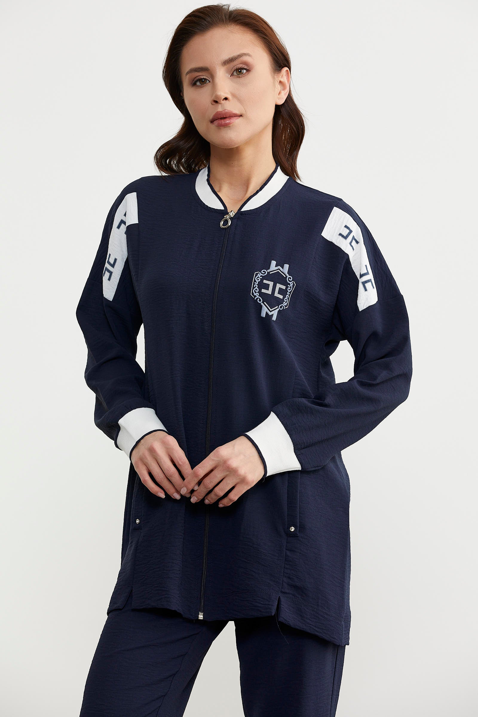 Fermuar Kapamalı Tunik Krep Takım - Lacivert (2) Sementa