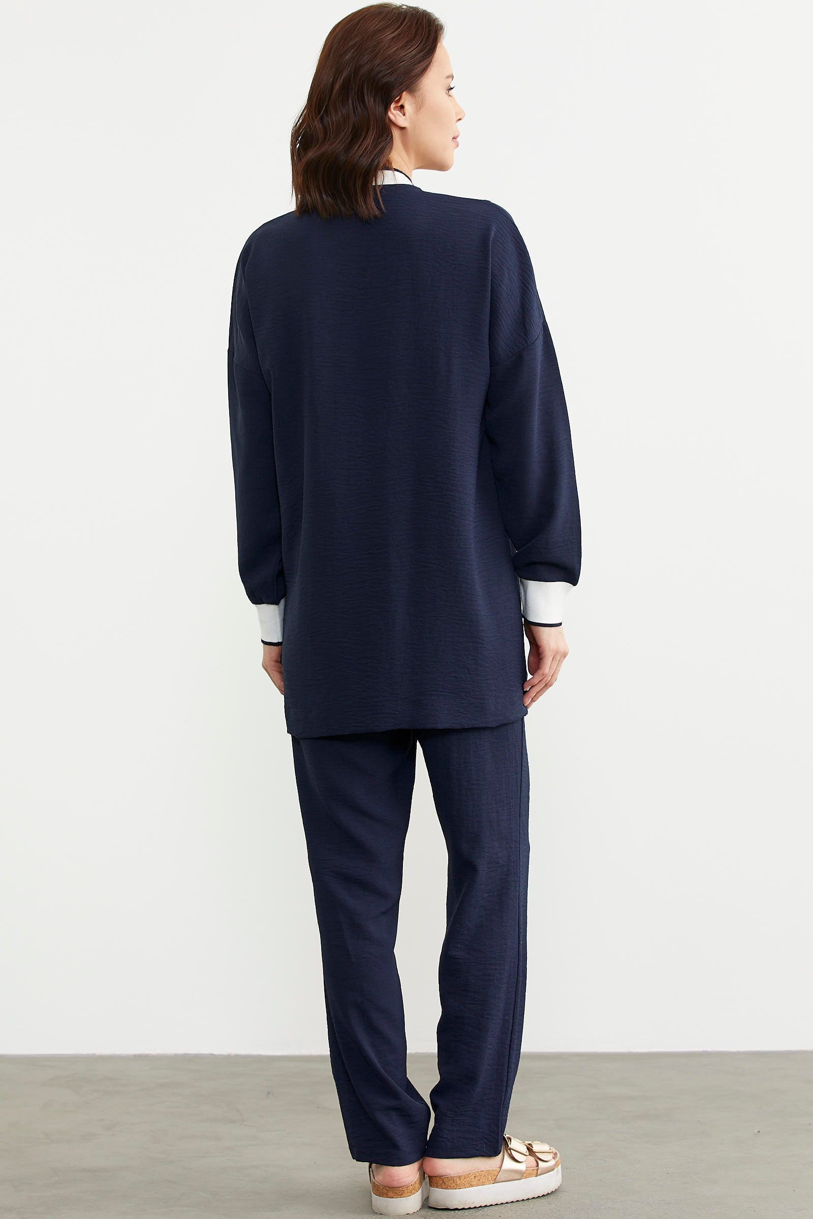 Fermuar Kapamalı Tunik Krep Takım - Lacivert (4) Sementa