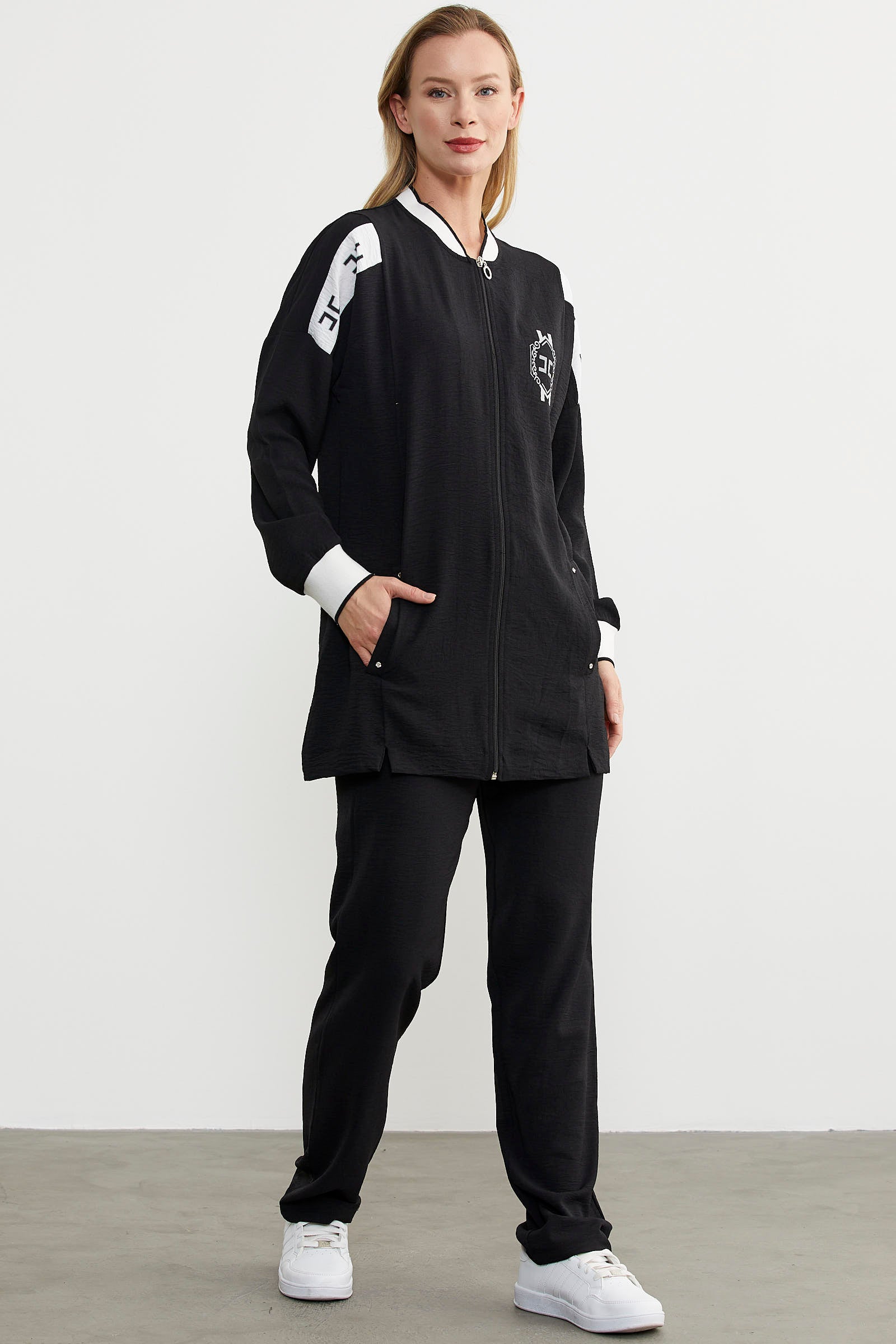 Fermuar Kapamalı Tunik Krep Takım - Siyah (6) Sementa