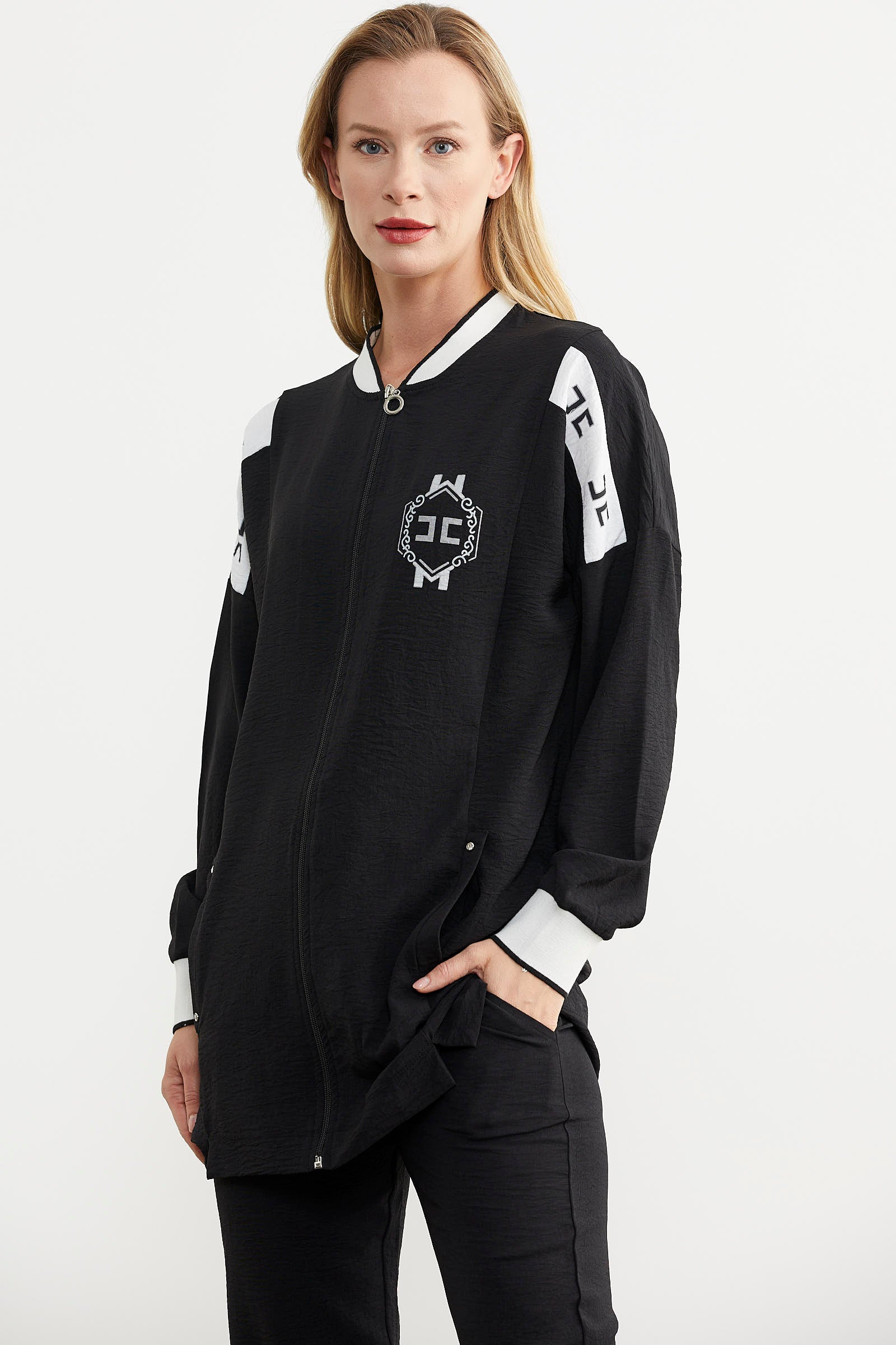 Fermuar Kapamalı Tunik Krep Takım - Siyah (3) Sementa