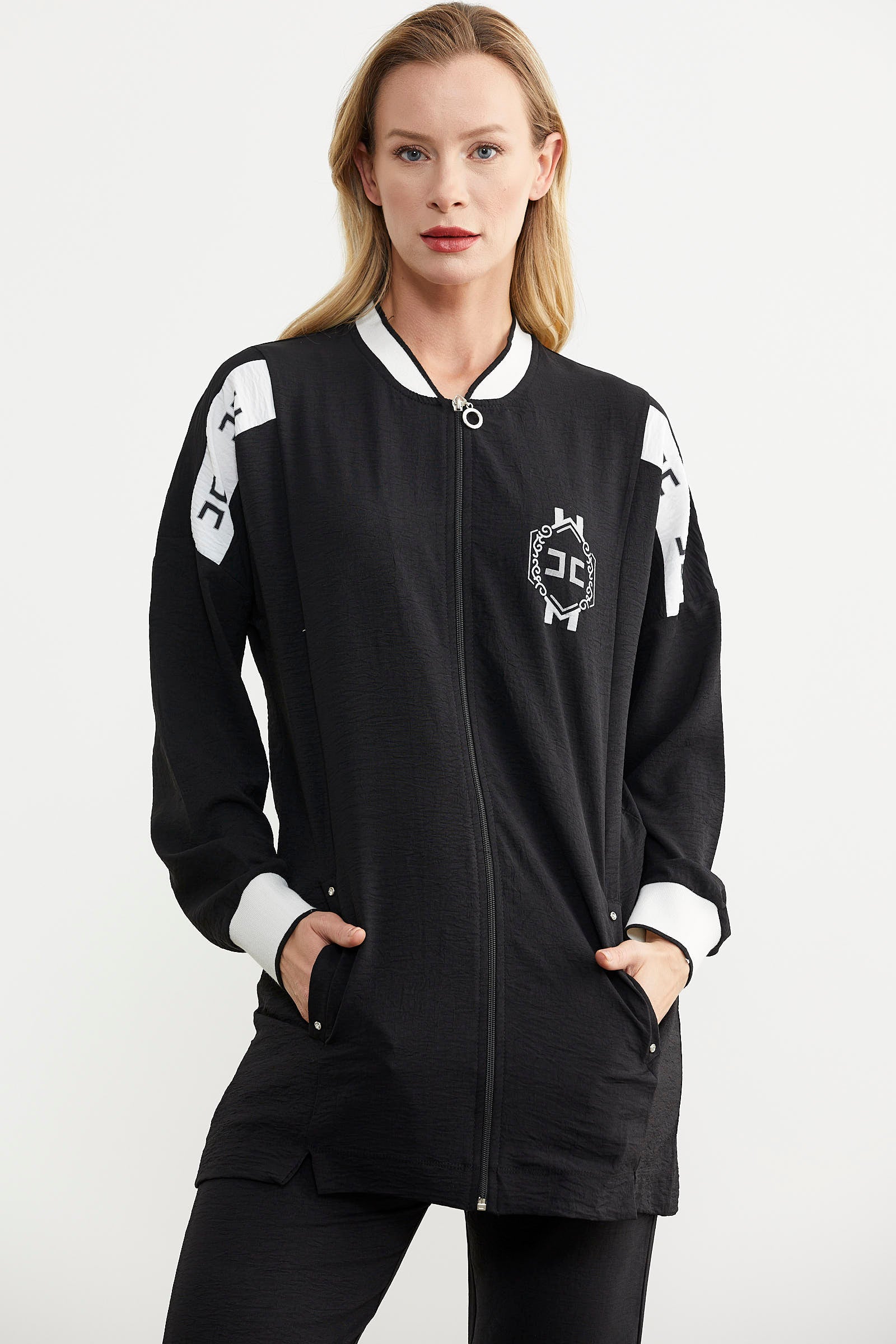 Fermuar Kapamalı Tunik Krep Takım - Siyah (4) Sementa